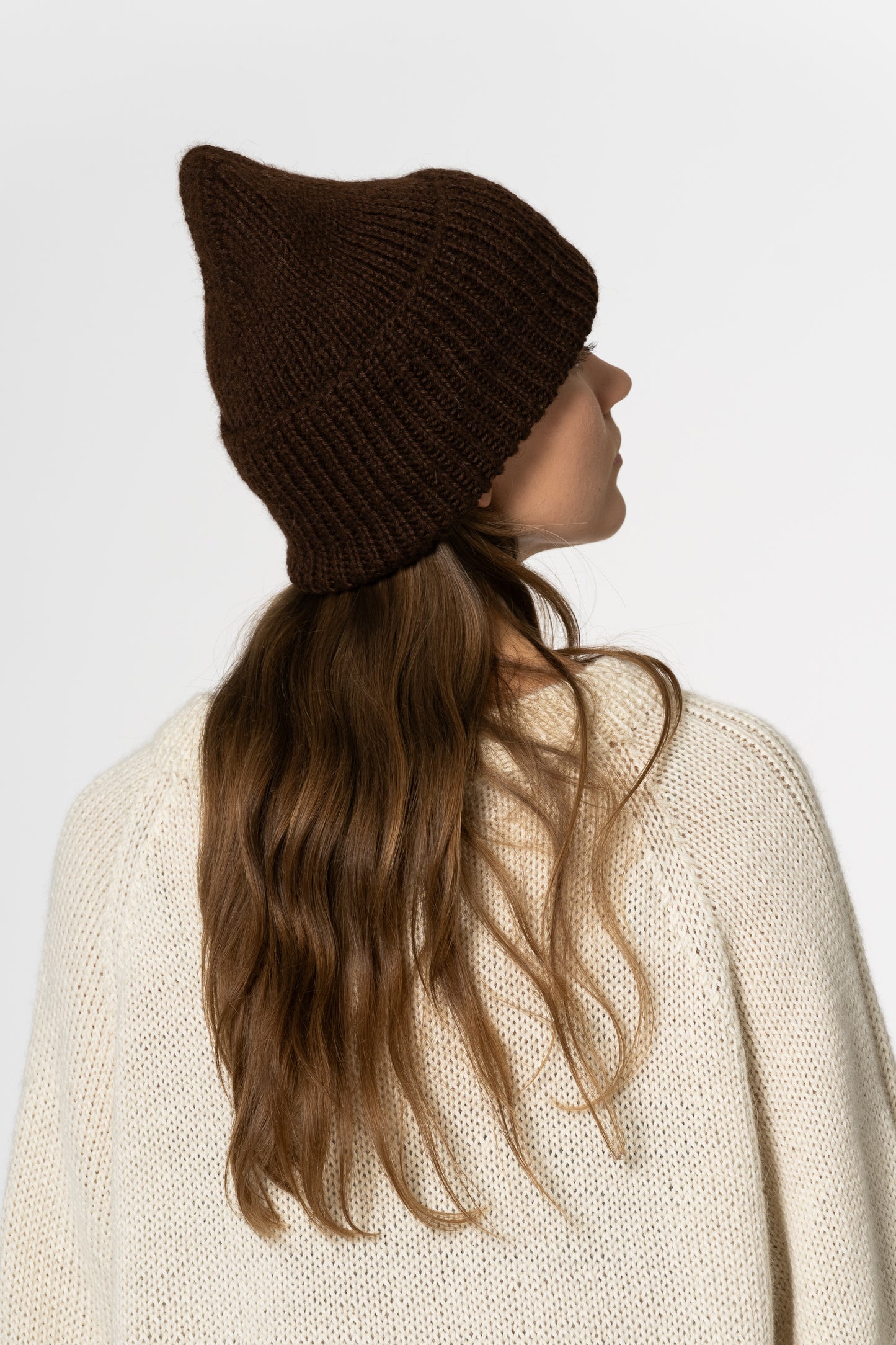 ALPACA Handknit Rib Hat - Coffee Brown