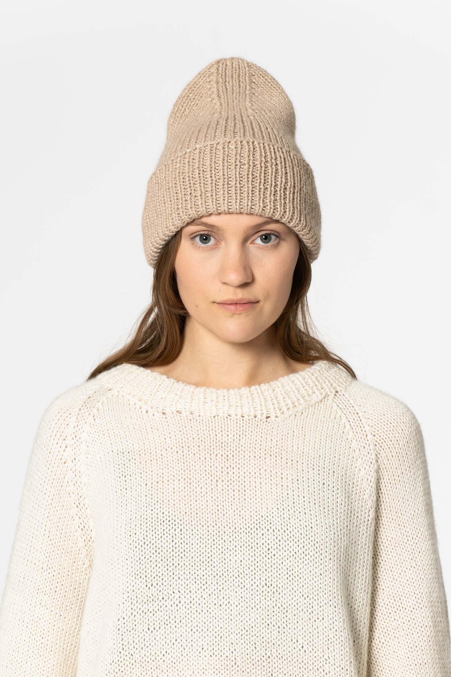 ALPACA Handknit Rib Hat - Desert Sand