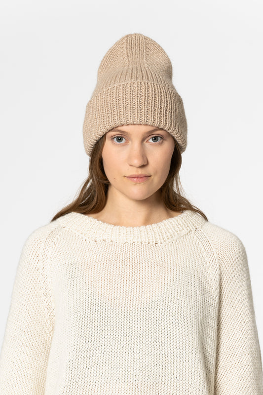 ALPACA Handknit Rib Hat - Desert Sand