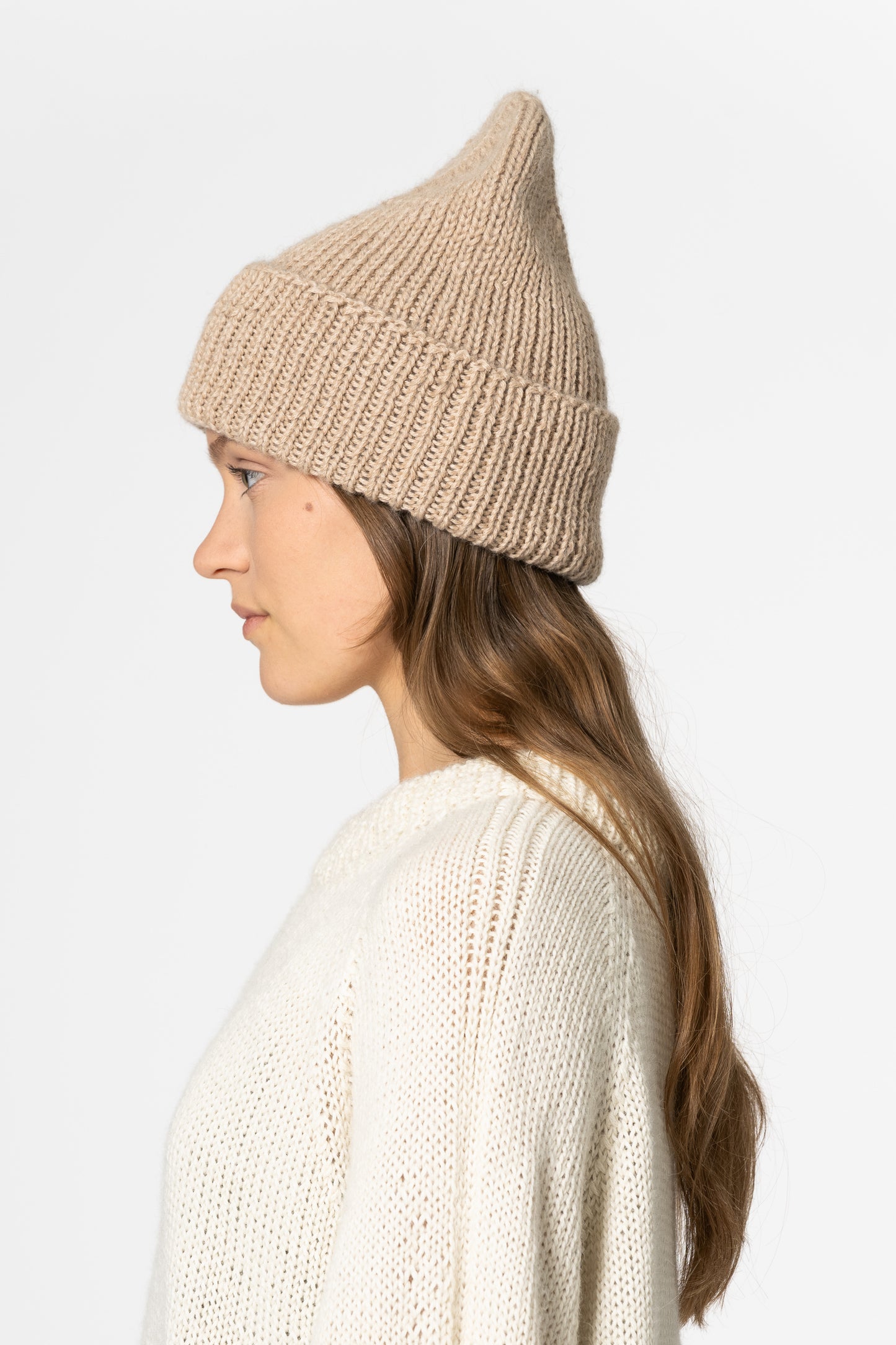 ALPACA Handknit Rib Hat - Desert Sand