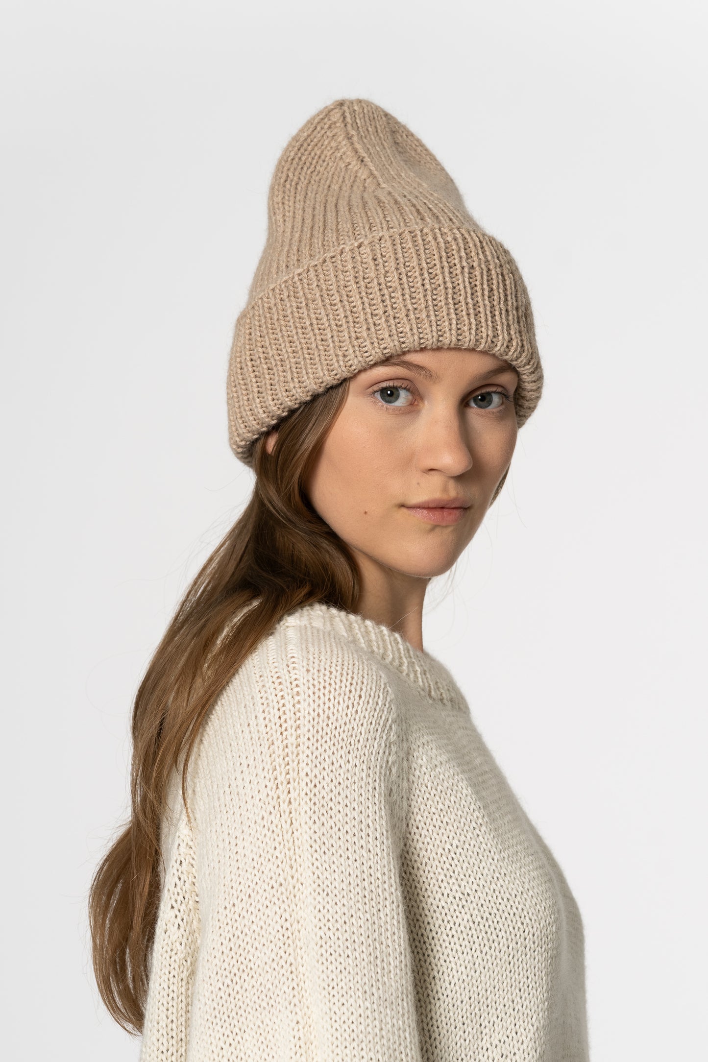 ALPACA Handknit Rib Hat - Desert Sand