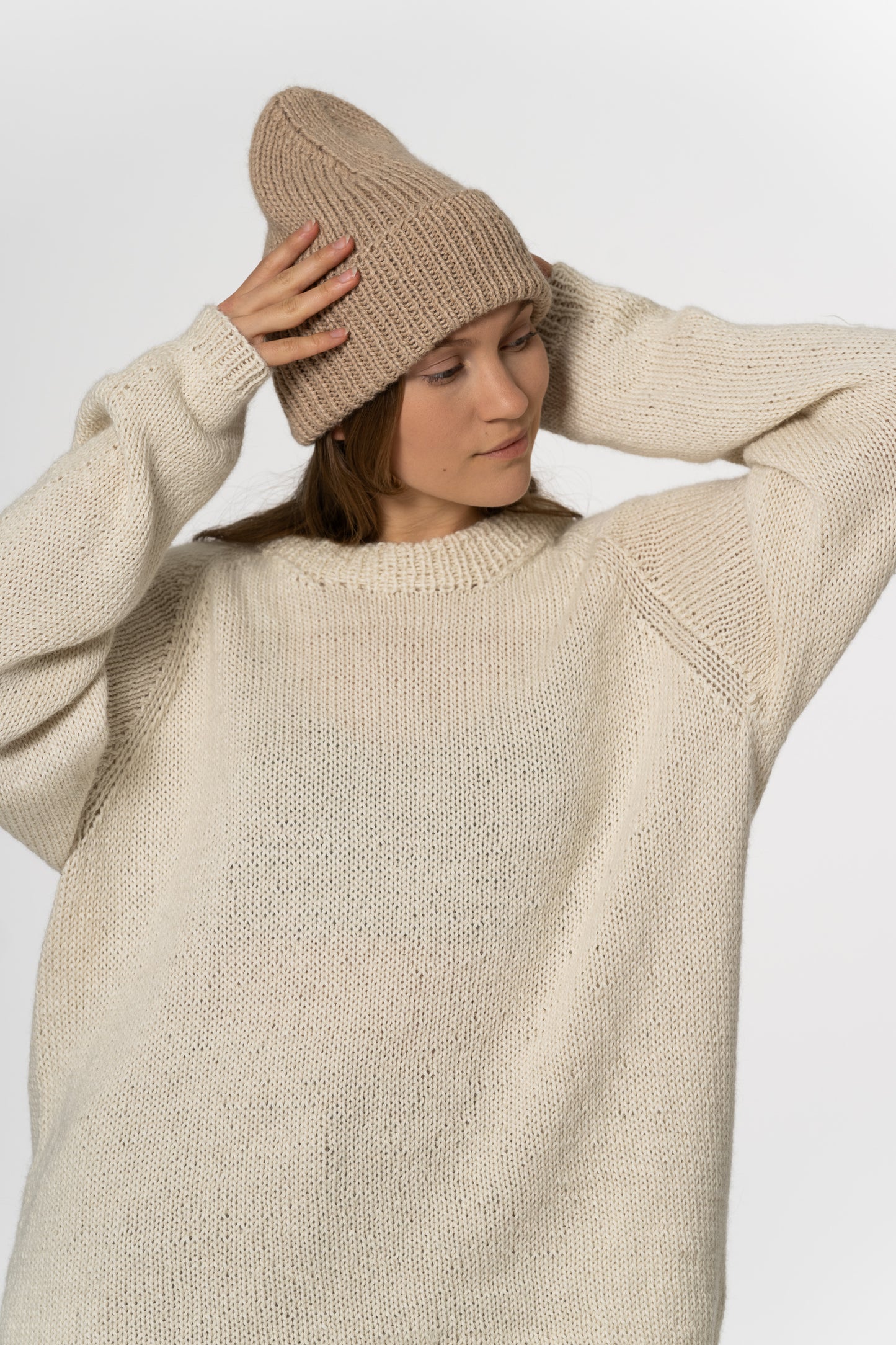 ALPACA Handknit Rib Hat - Desert Sand