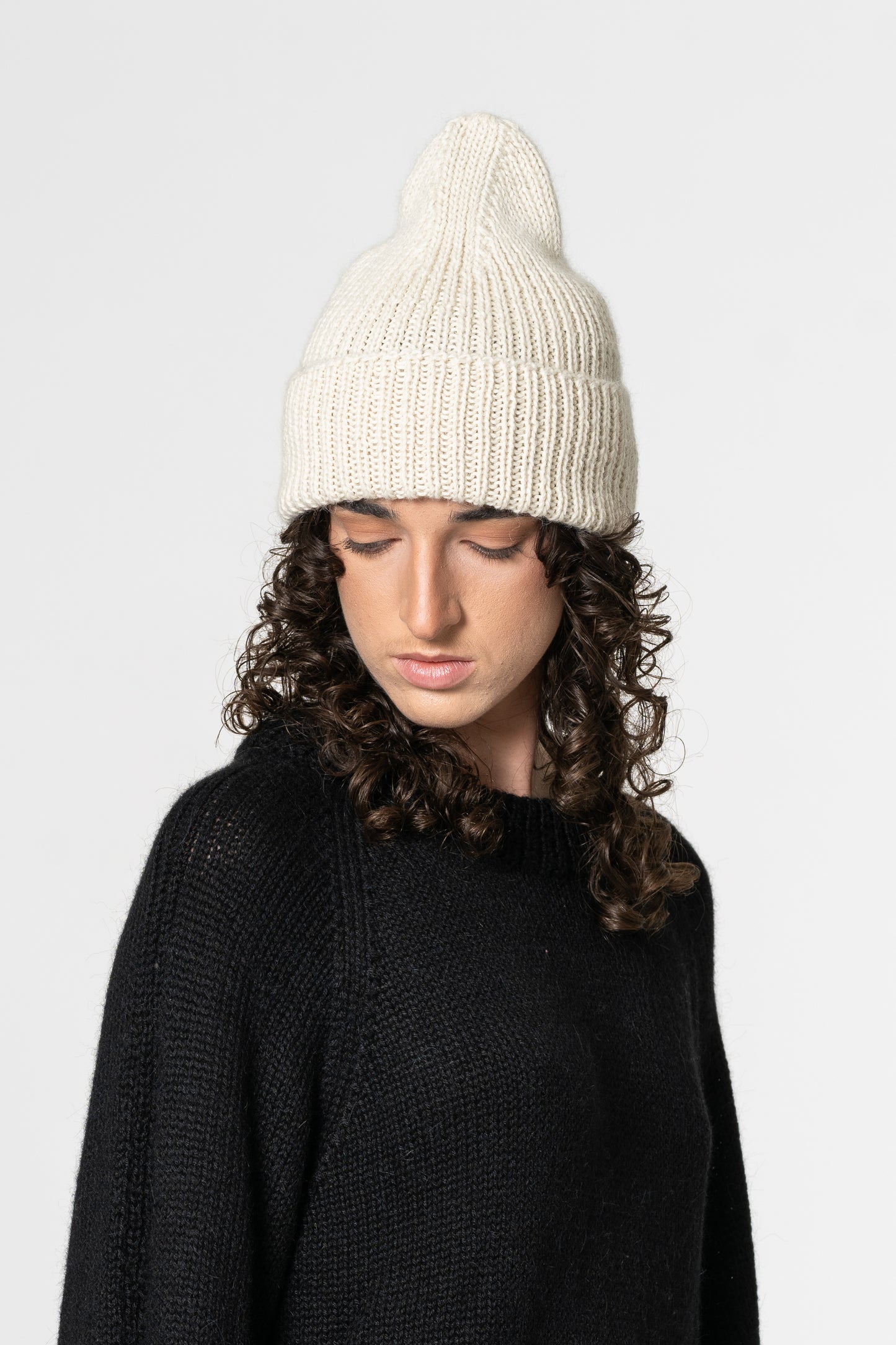 ALPACA Handknit Rib Hat - Ivory White