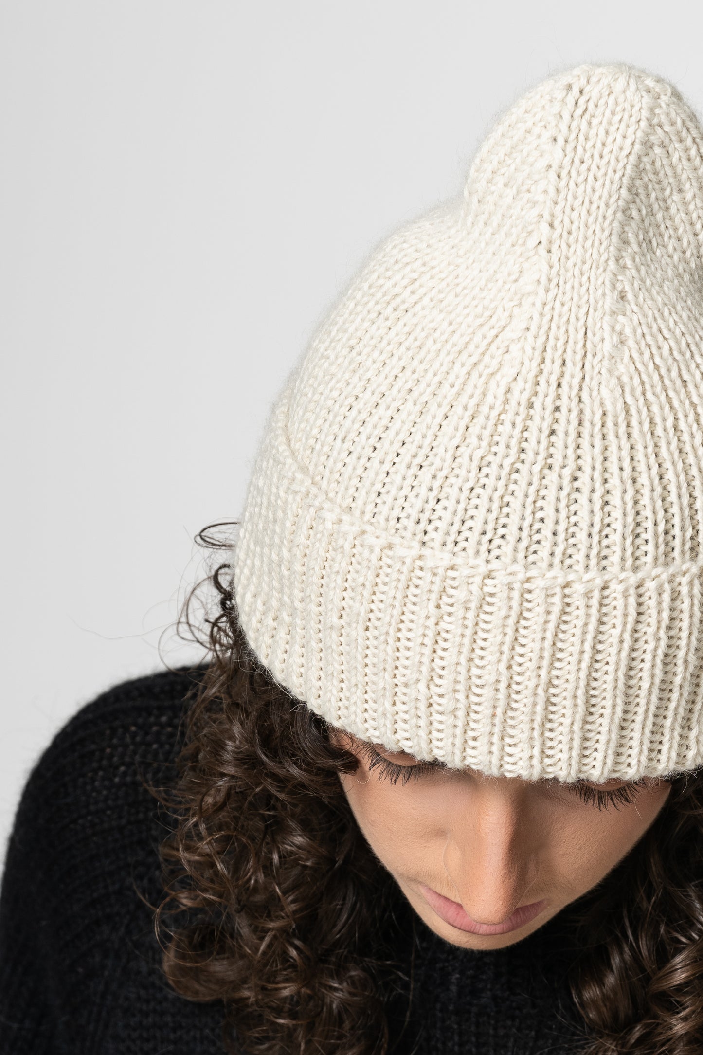 ALPACA Handknit Rib Hat - Ivory White