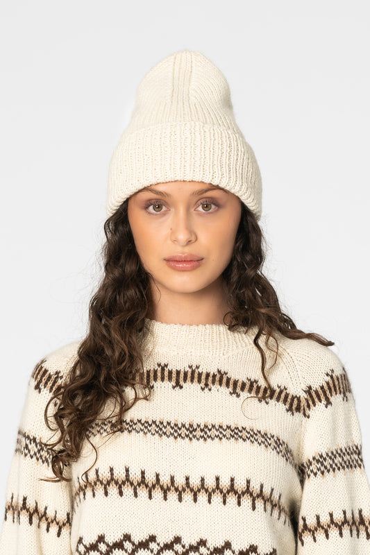ALPACA Handknit Rib Hat - Ivory White