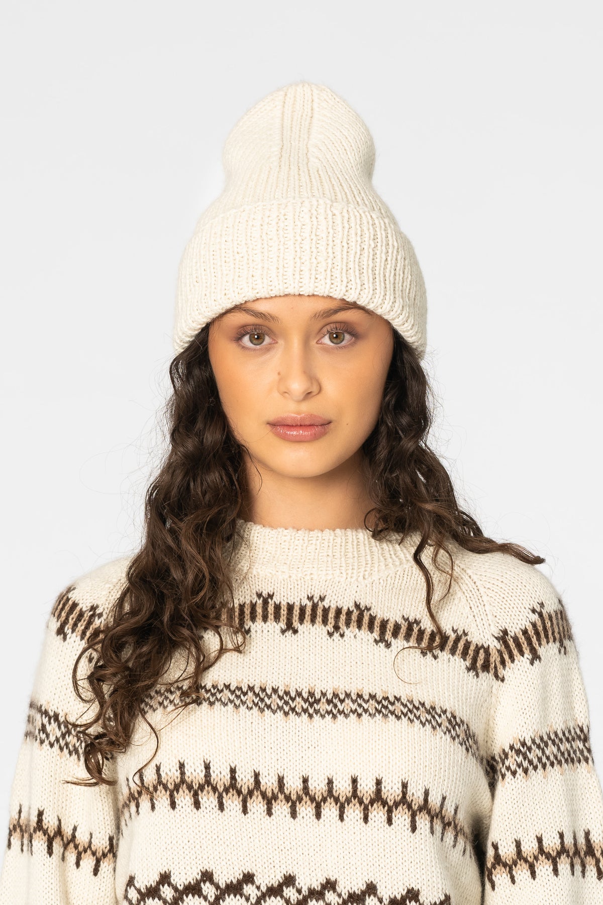 ALPACA Handknit Rib Hat - Ivory White