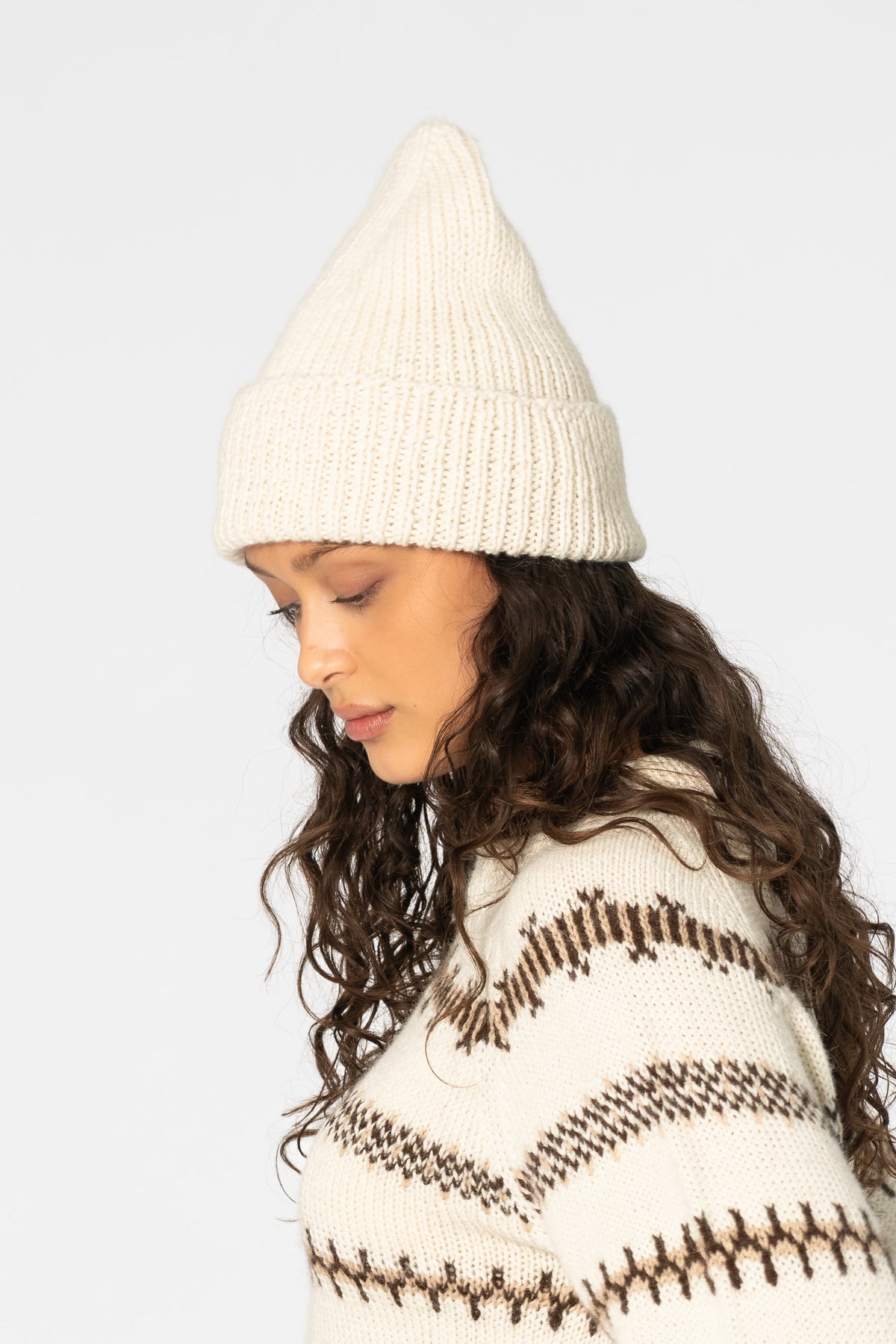 ALPACA Handknit Rib Hat - Ivory White