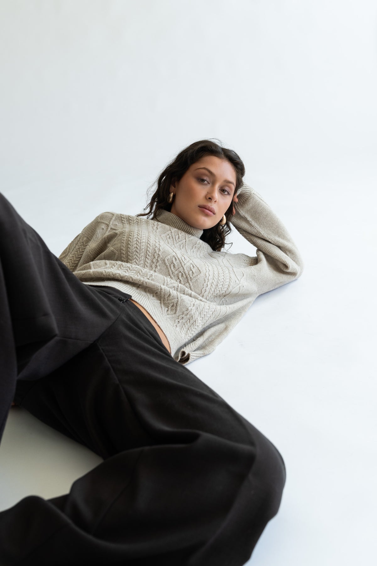 CASHMERE/MERINO Cable Sweater - Linen White