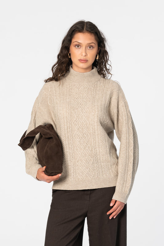 CASHMERE/MERINO Cable Sweater - Linen White