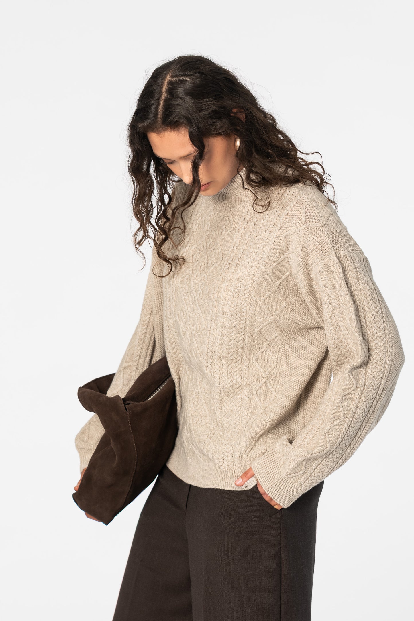 CASHMERE/MERINO Cable Sweater - Linen White