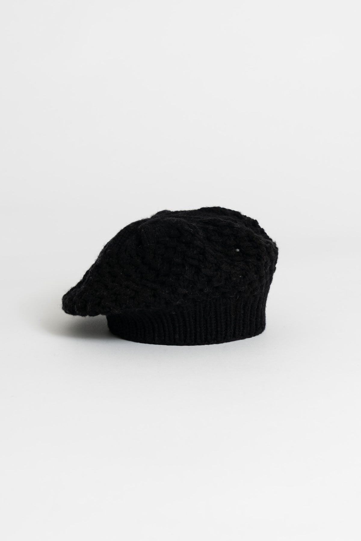 CASHMERE/MERINO Handknit Lace Beret - Black