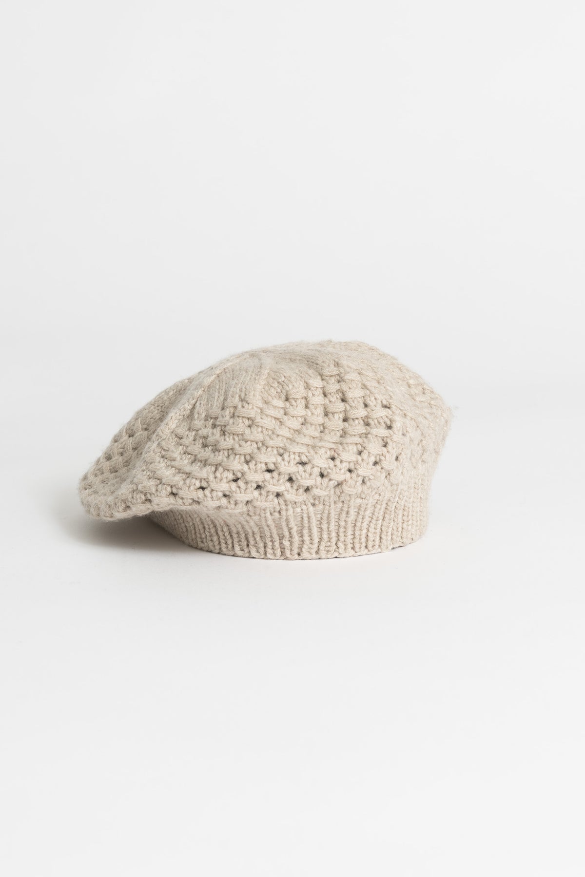 CASHMERE/MERINO Handknit Lace Beret - Linen White