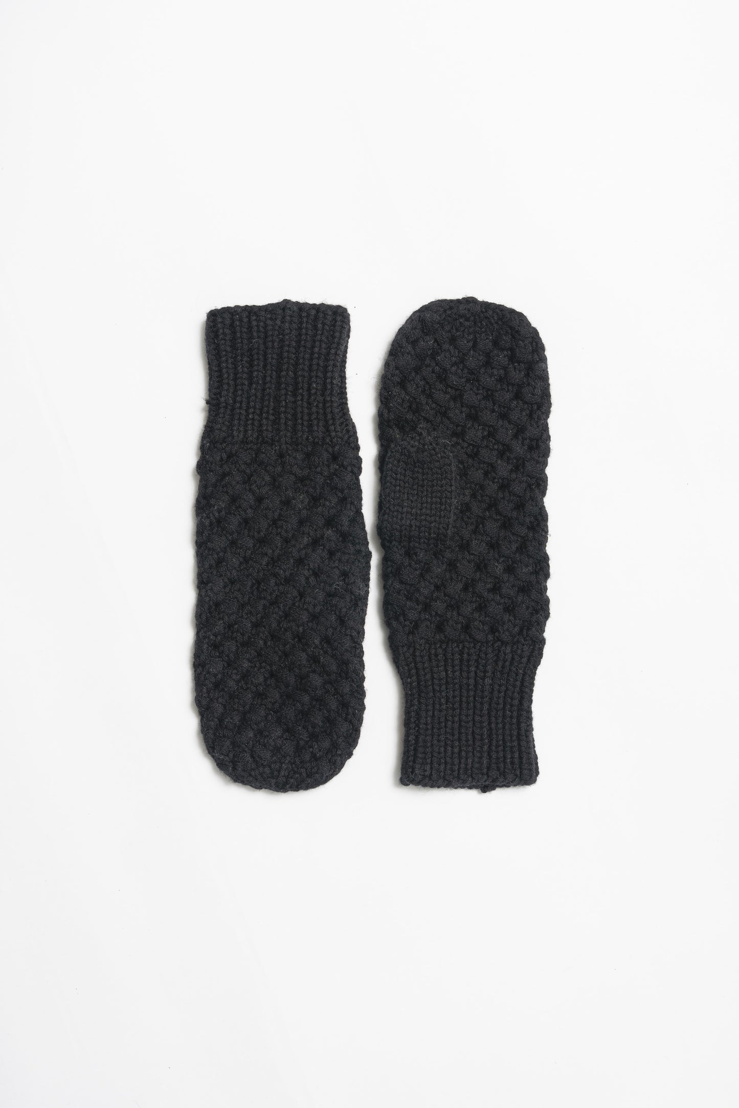 CASHMERE/MERINO Handknit Lace Mittens - Black