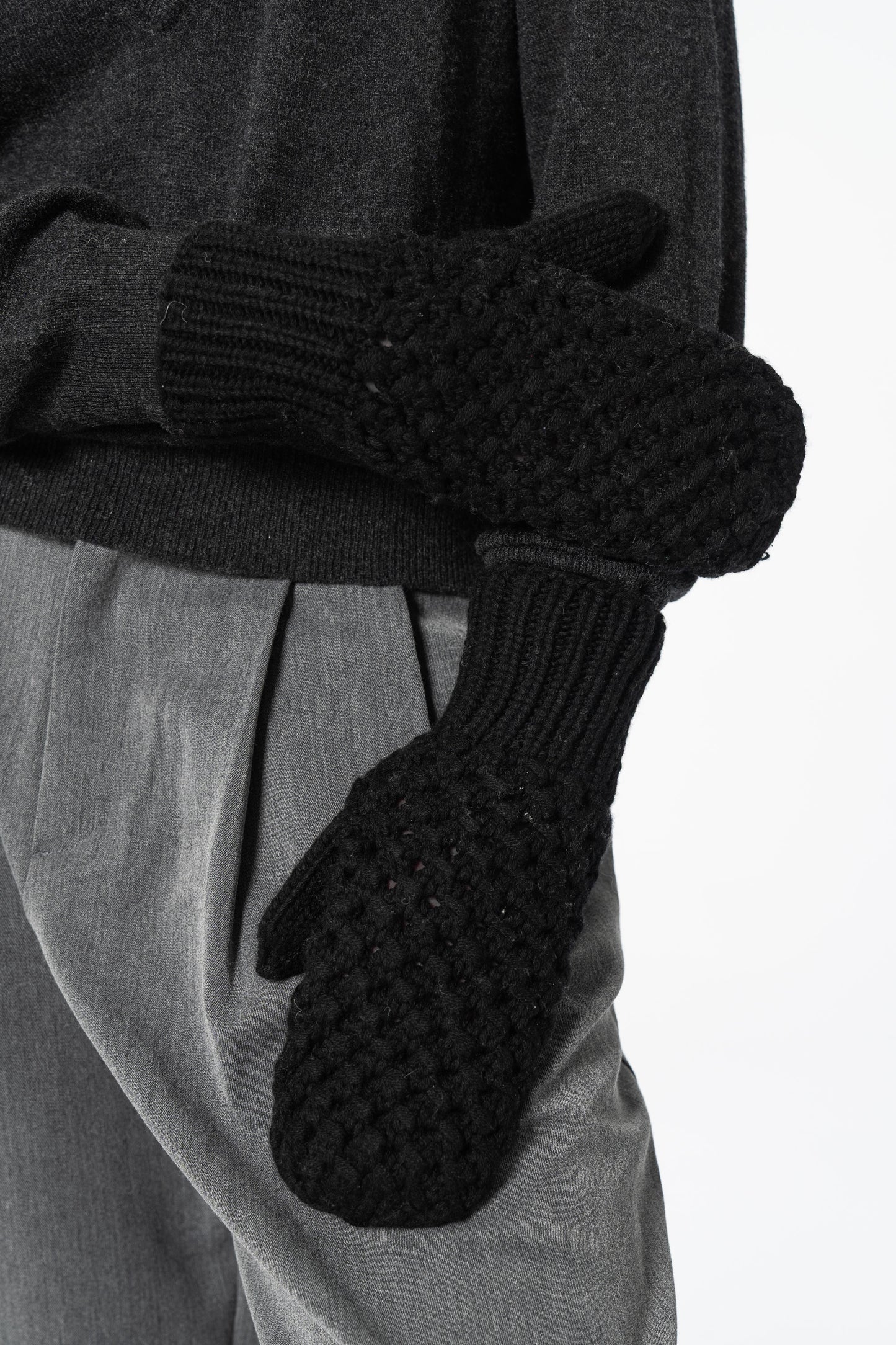 CASHMERE/MERINO Handknit Lace Mittens - Black