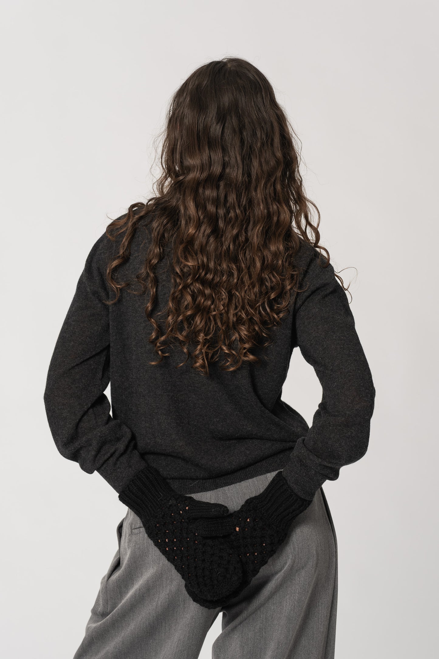 CASHMERE/MERINO Handknit Lace Mittens - Black