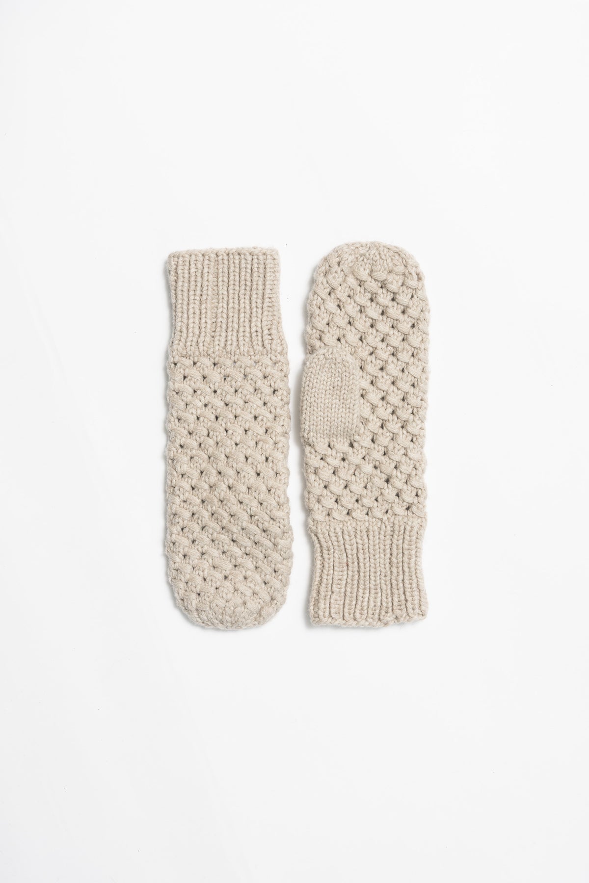 CASHMERE/MERINO Handknit Lace Mittens - Linen White