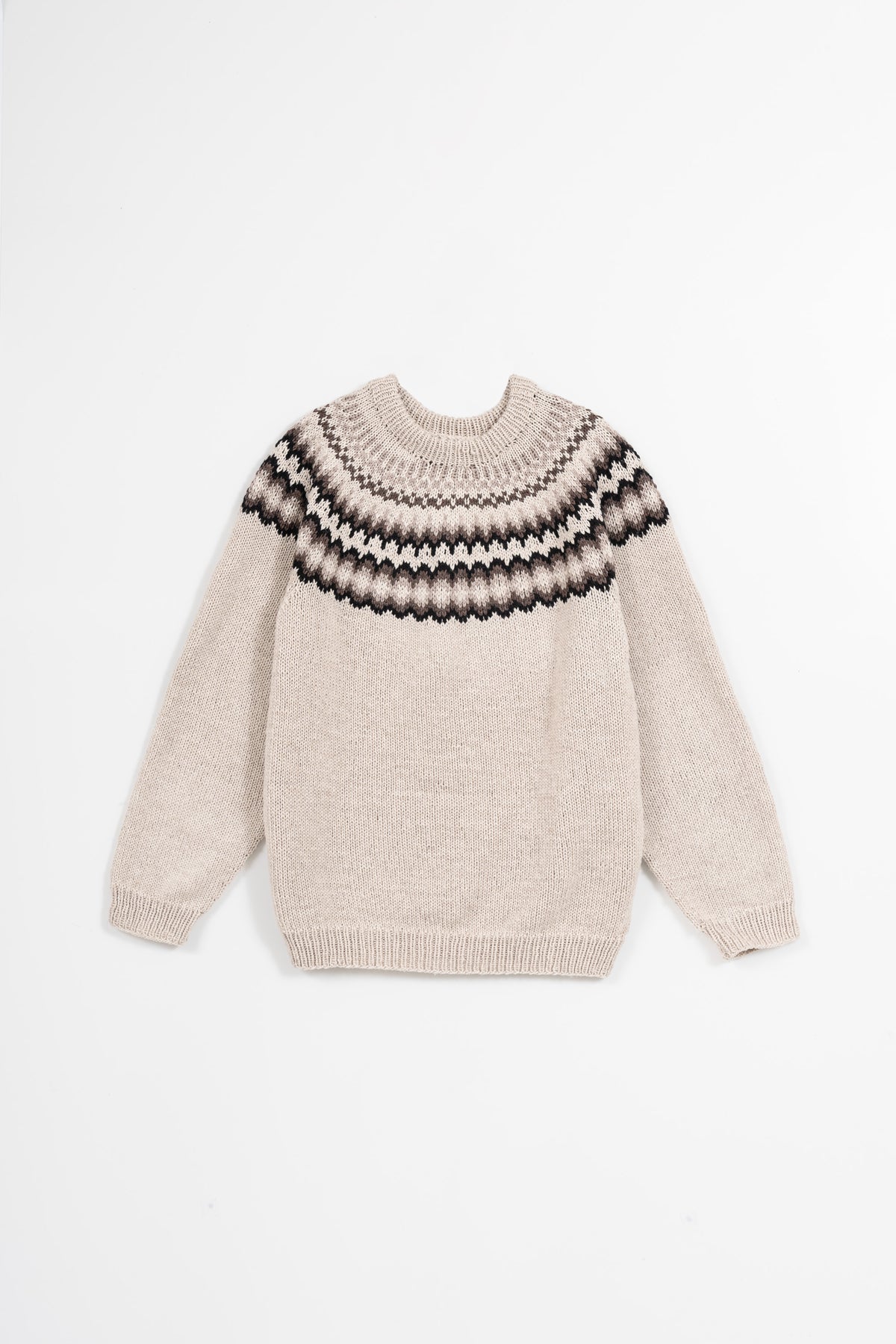 CASHMERE/MERINO Handknit Nordic Sweater - Linen White