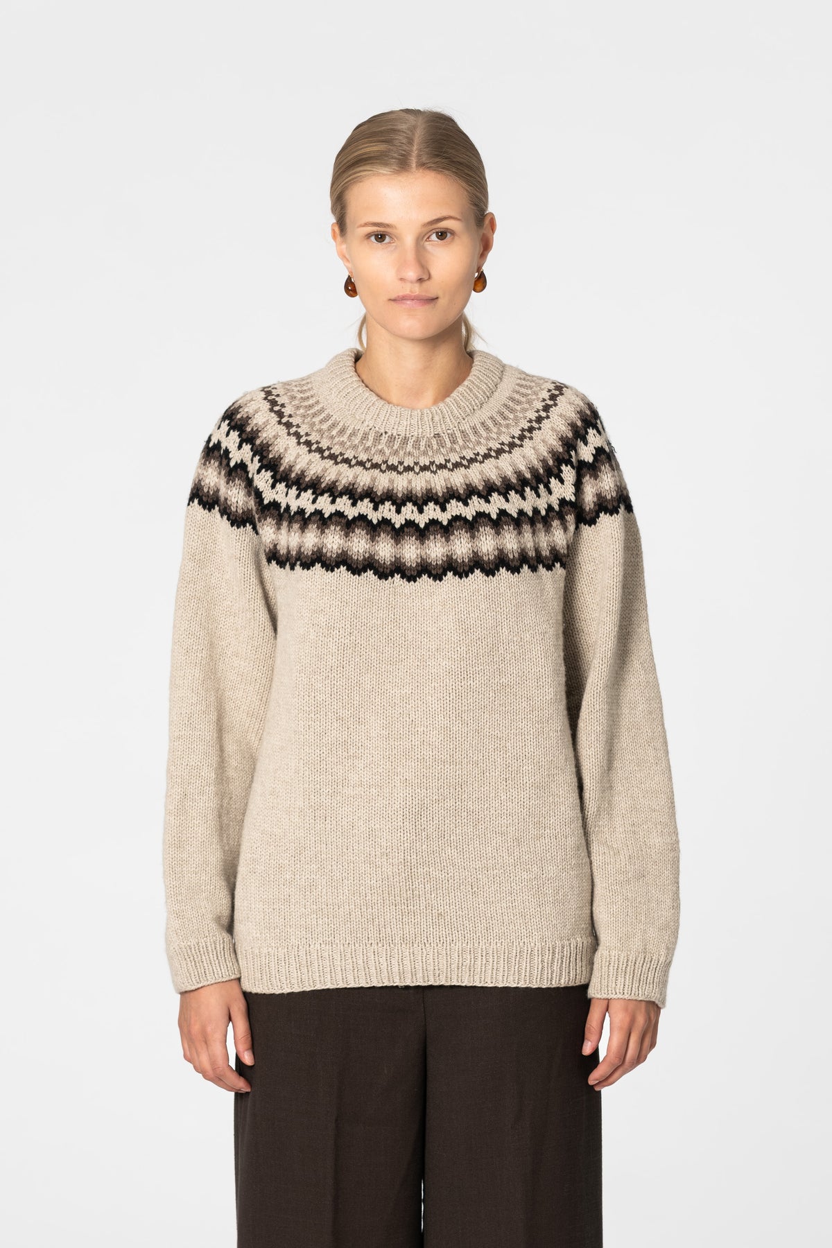 CASHMERE/MERINO Handknit Nordic Sweater - Linen White