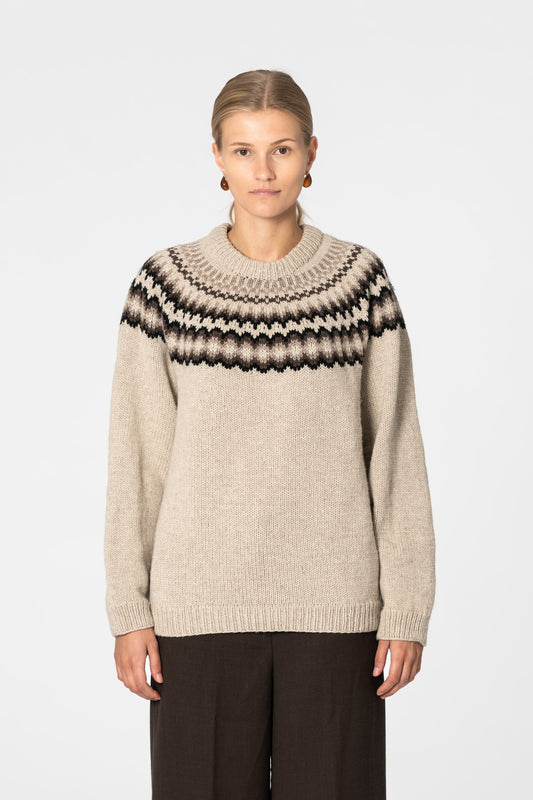 CASHMERE/MERINO Handknit Nordic Sweater - Linen White