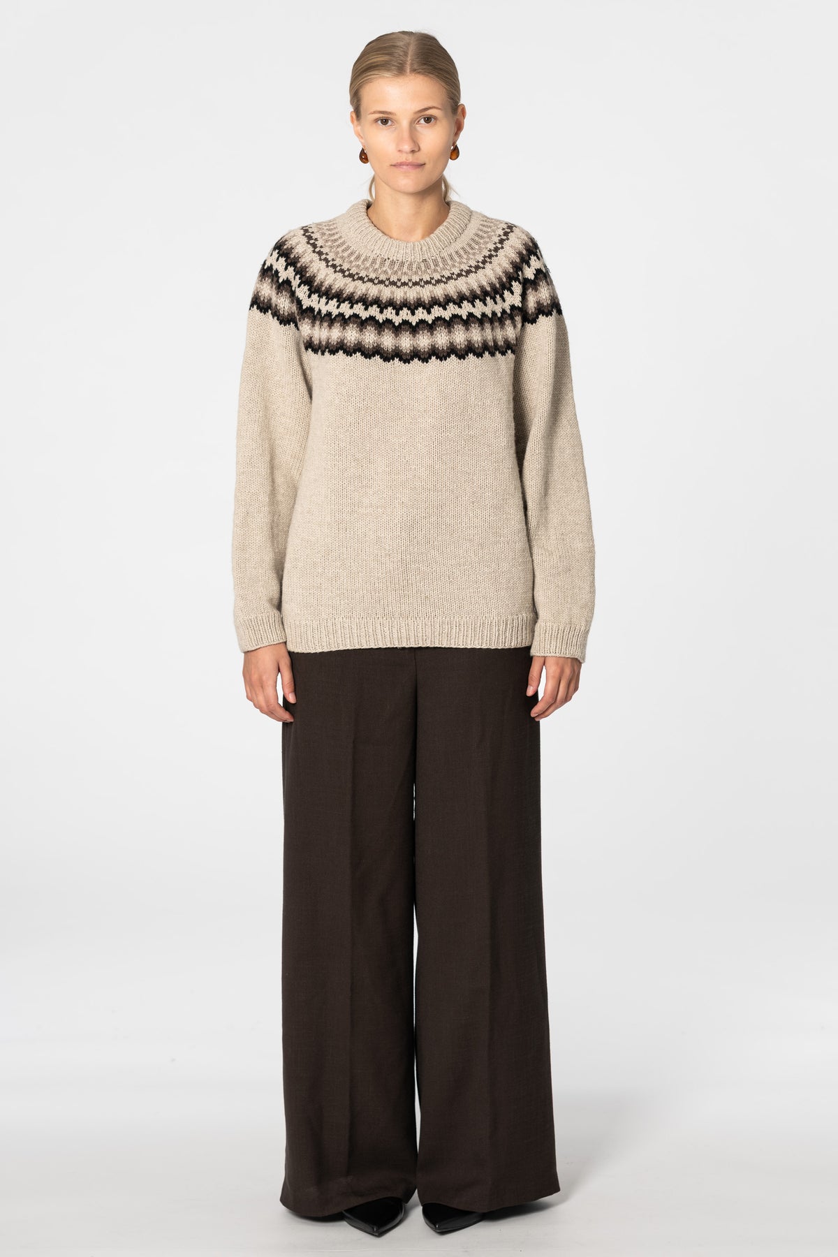 CASHMERE/MERINO Handknit Nordic Sweater - Linen White