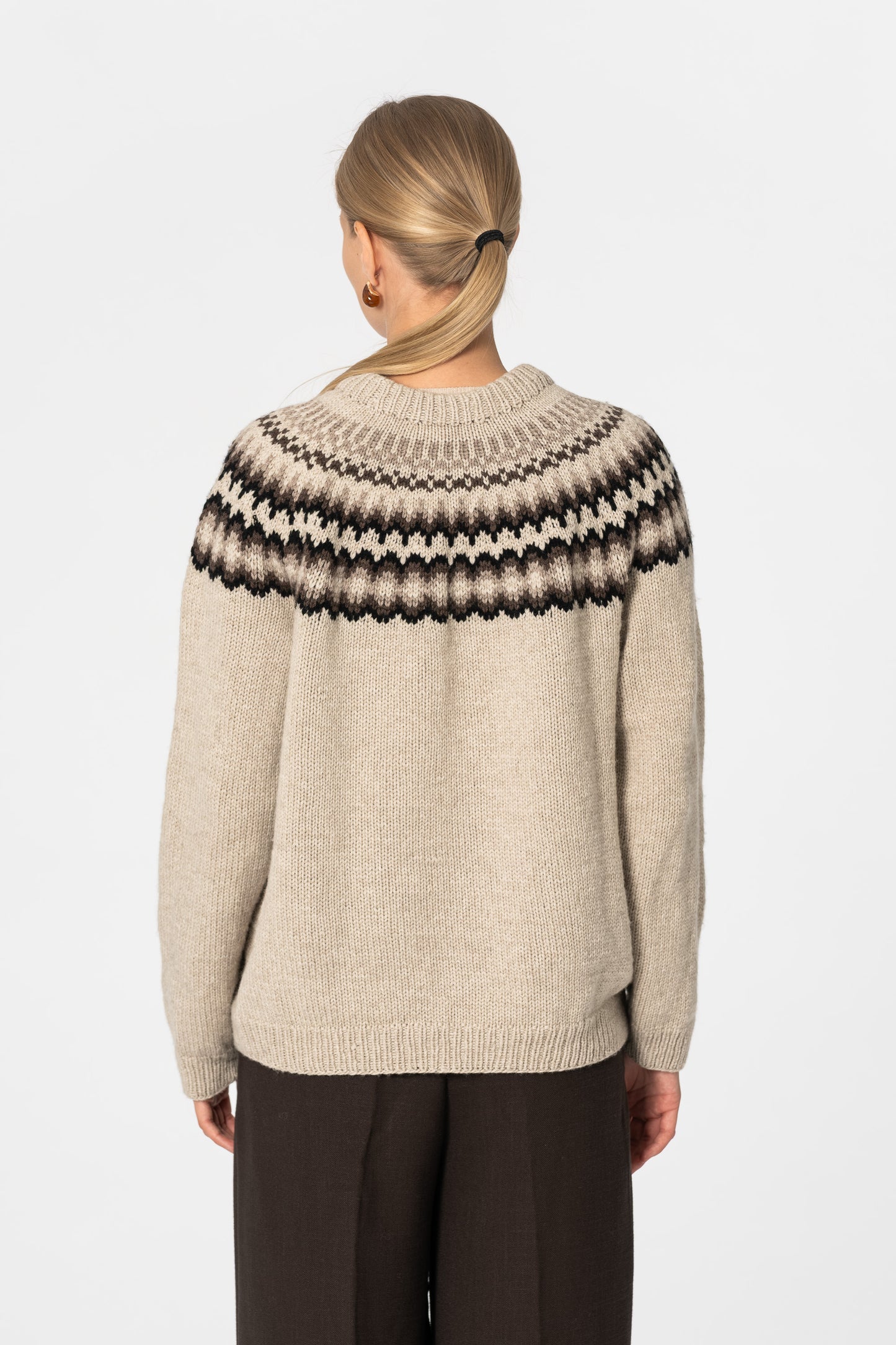CASHMERE/MERINO Handknit Nordic Sweater - Linen White