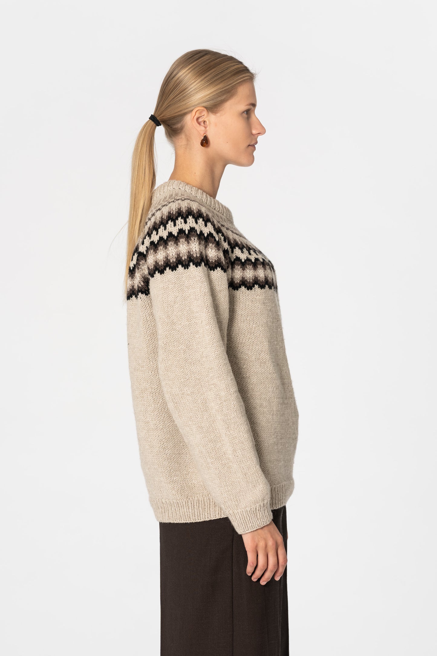CASHMERE/MERINO Handknit Nordic Sweater - Linen White