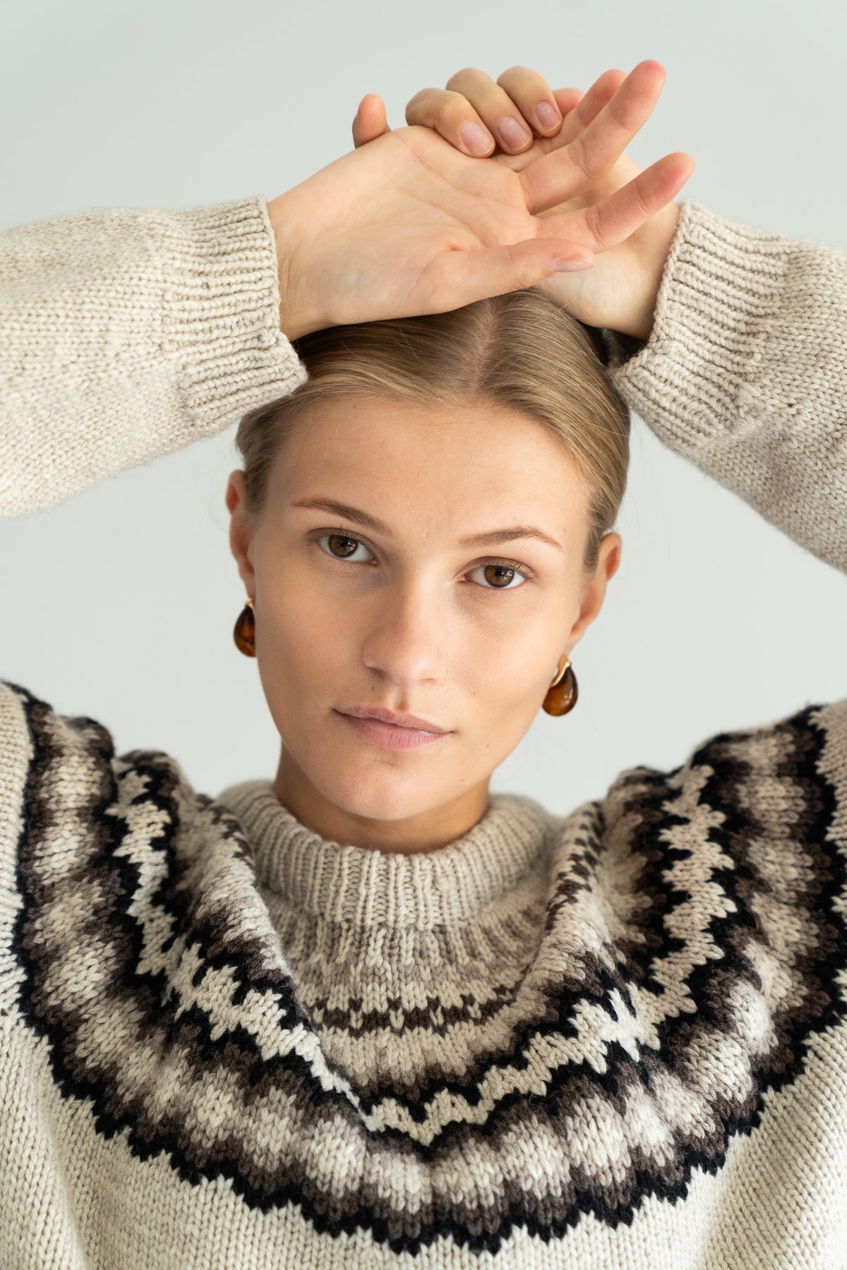 CASHMERE/MERINO Handknit Nordic Sweater - Linen White