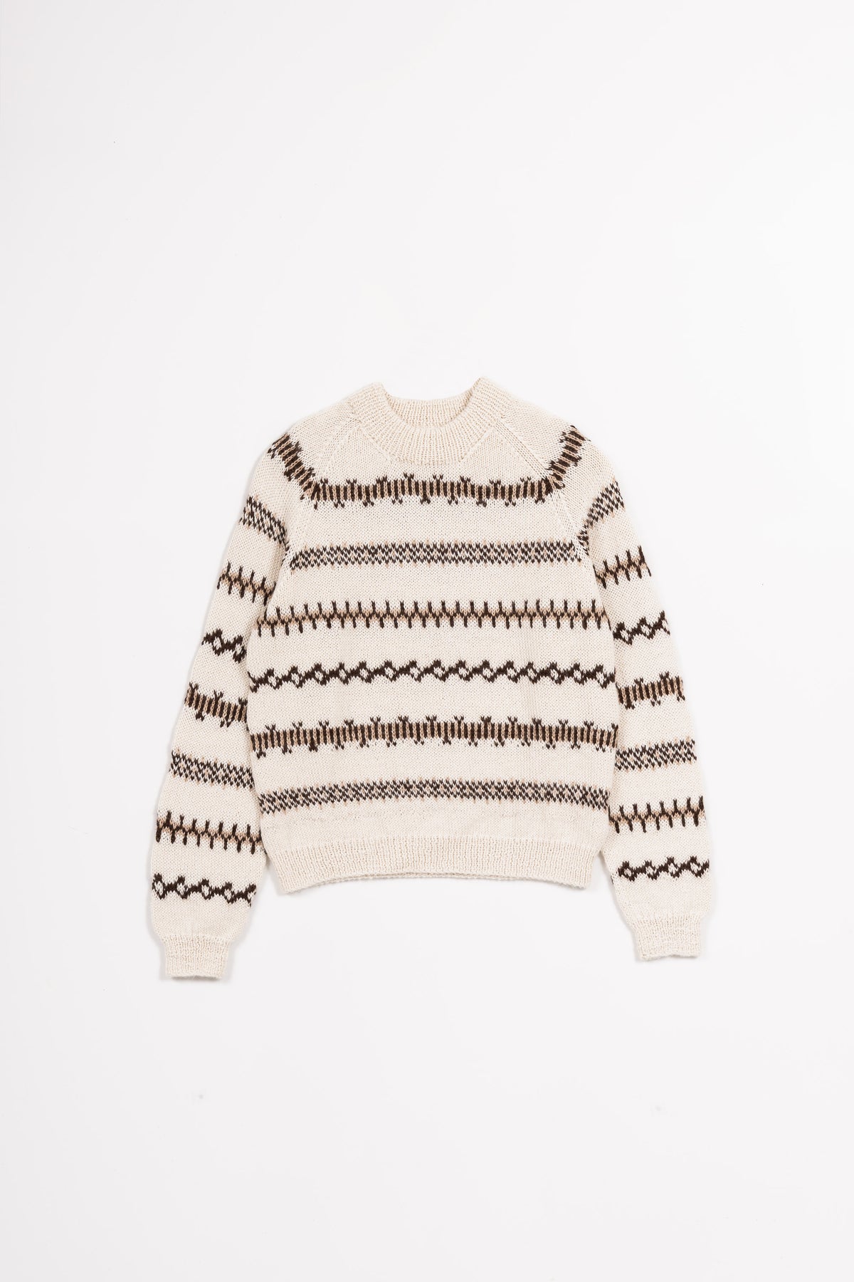 CASHMERE/MERINO Handknit Pattern Sweater - Linen White