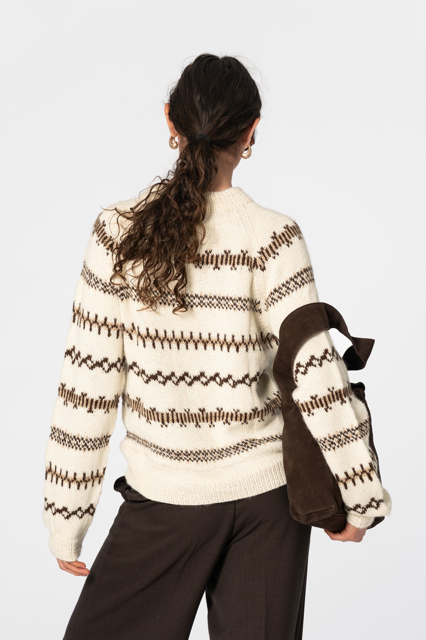 CASHMERE/MERINO Handknit Pattern Sweater - Linen White