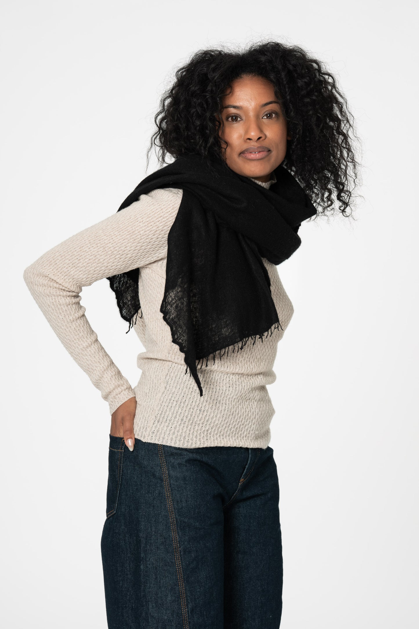 CASHMERE Felted Scarf - Black