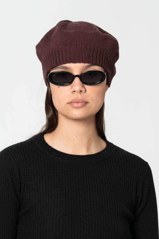MERINO Handknit Beret - Merlot Red
