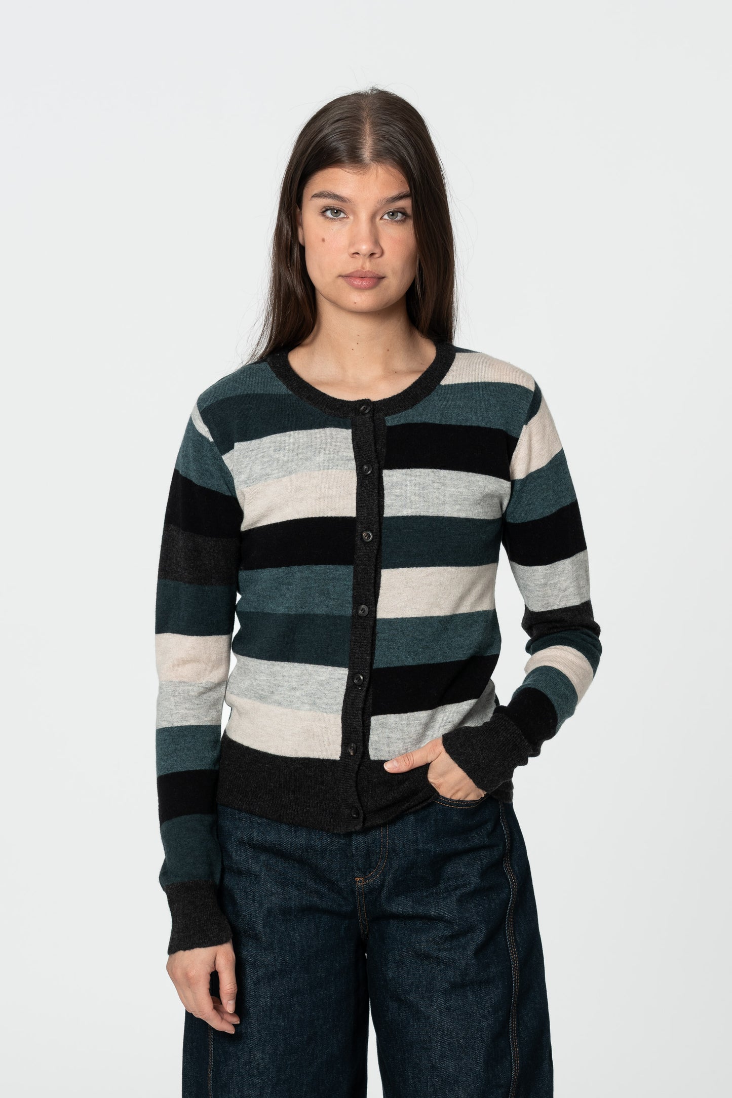 MERINO Cardigan - Peacock Blocked