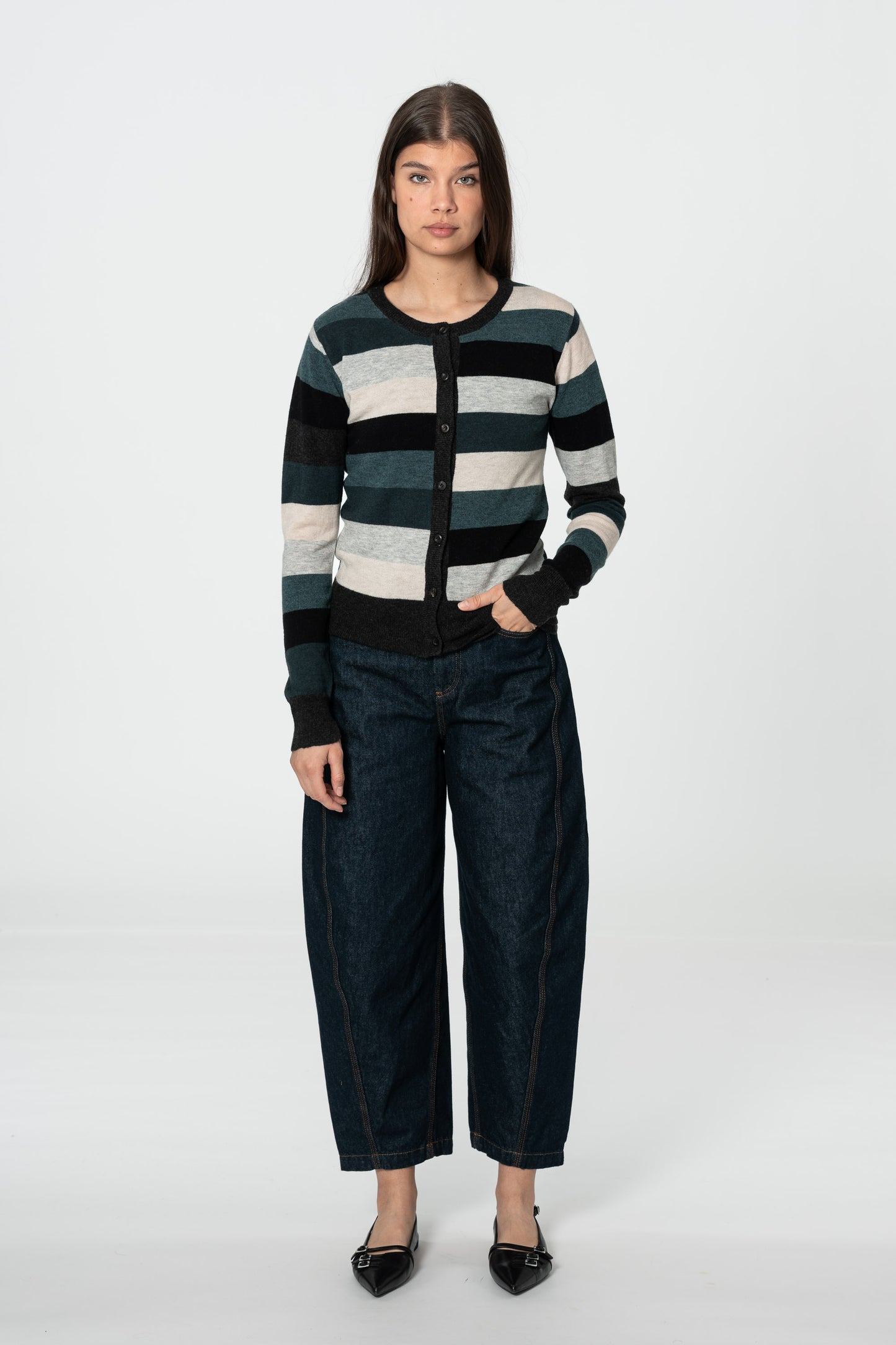 MERINO Cardigan - Peacock Blocked
