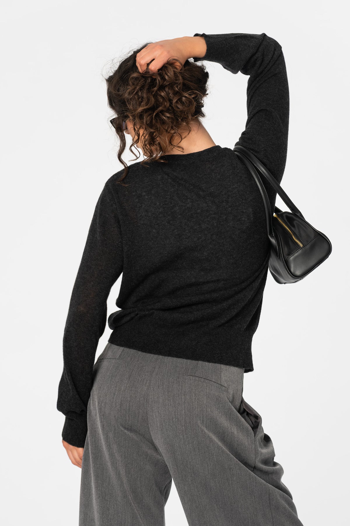 MERINO Deep V-Neck Sweater - Onyx Grey