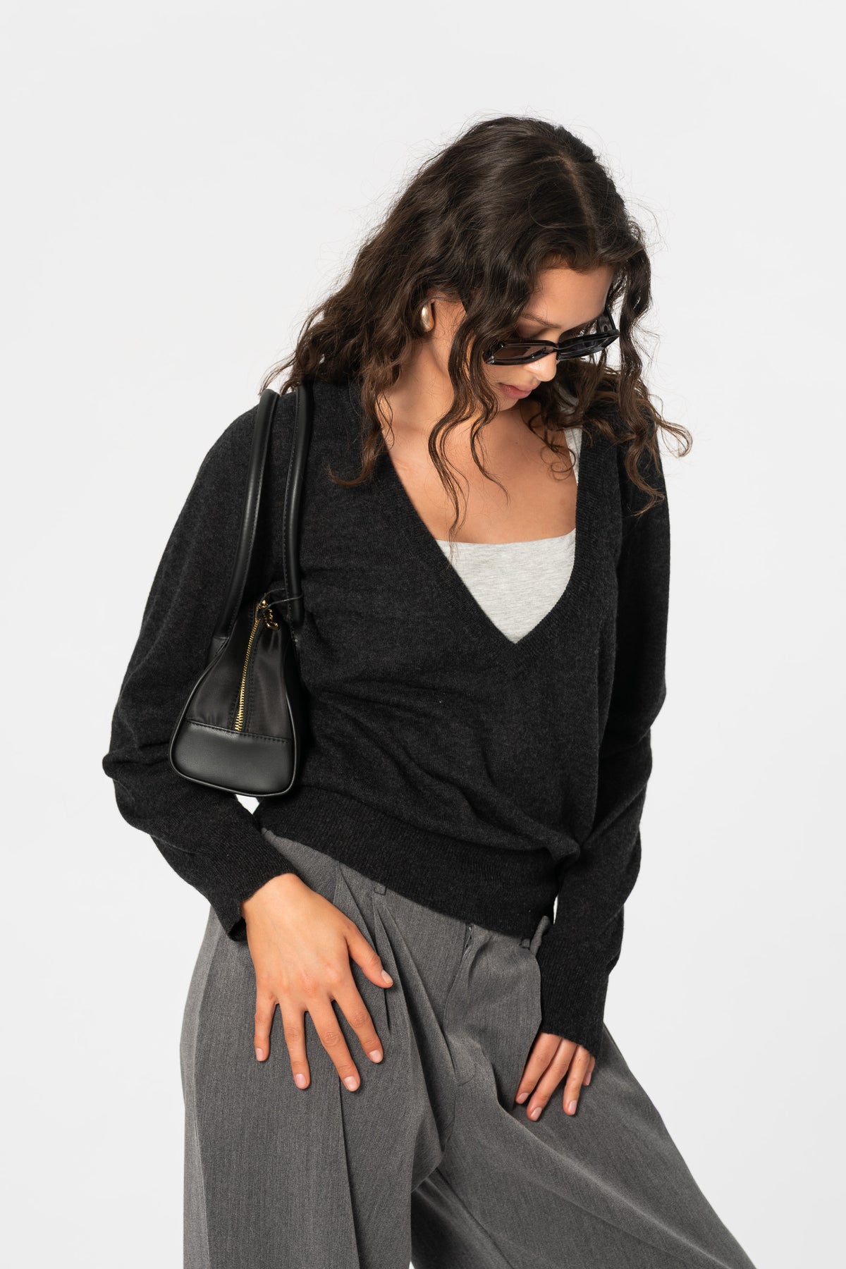 MERINO Deep V-Neck Sweater - Onyx Grey