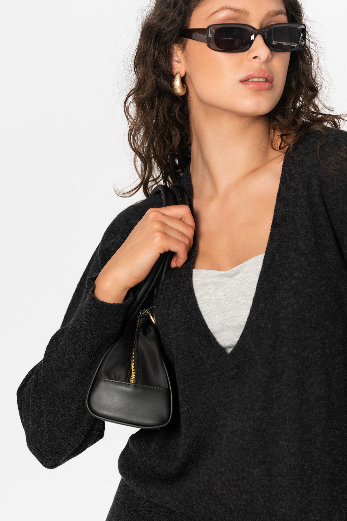 MERINO Deep V-Neck Sweater - Onyx Grey