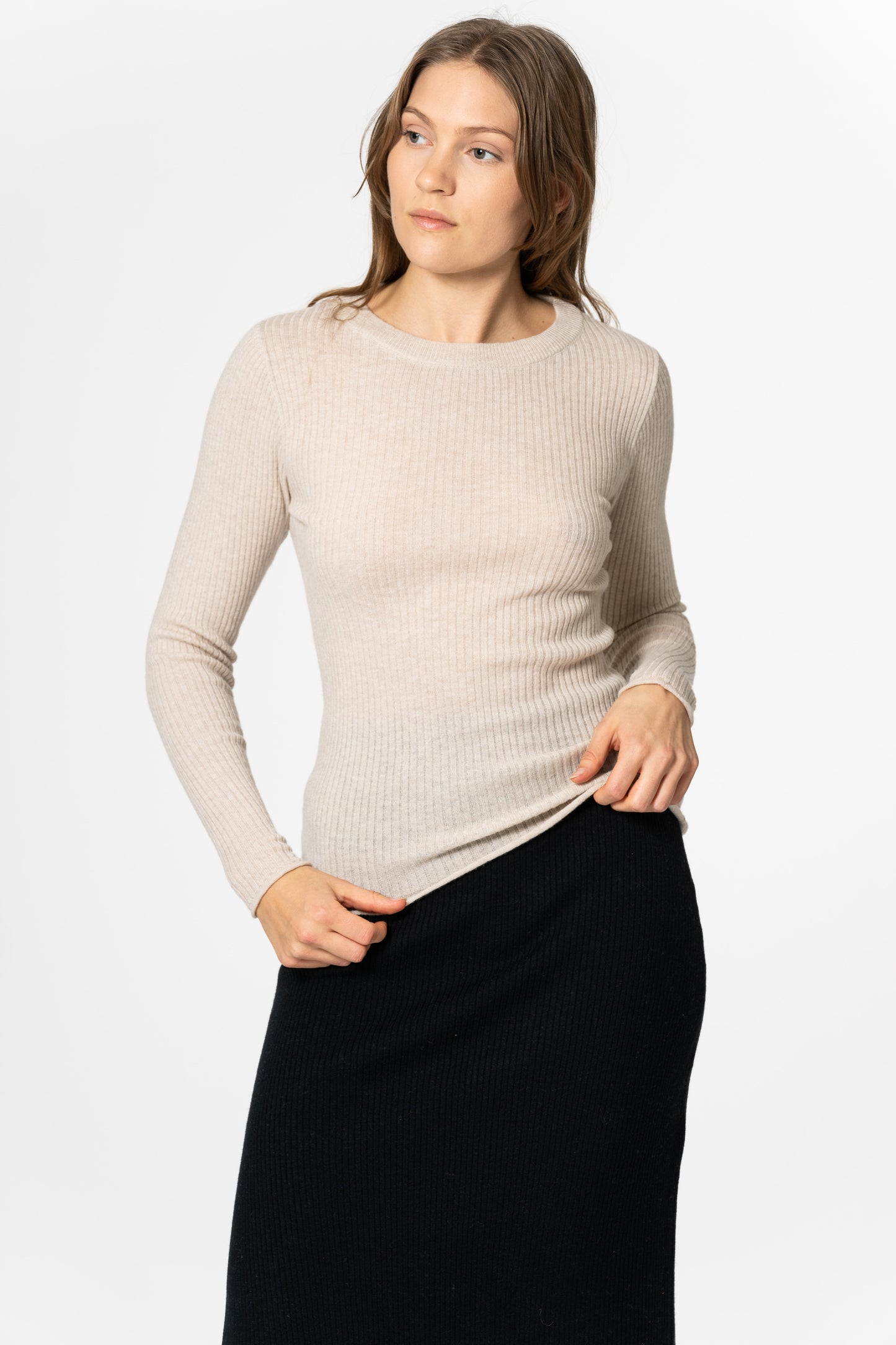 MERINO Fitted Rib Sweater - Almond White