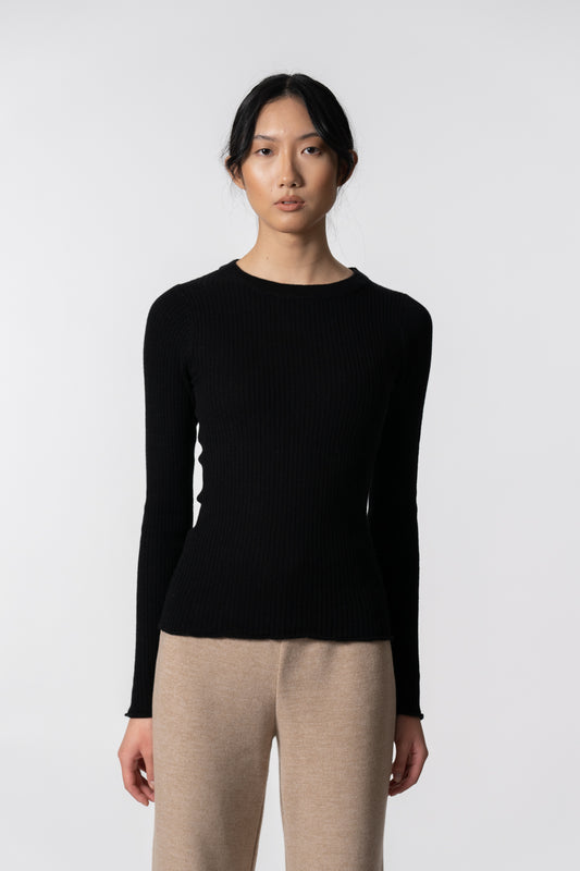 MERINO Fitted Rib Sweater - Black