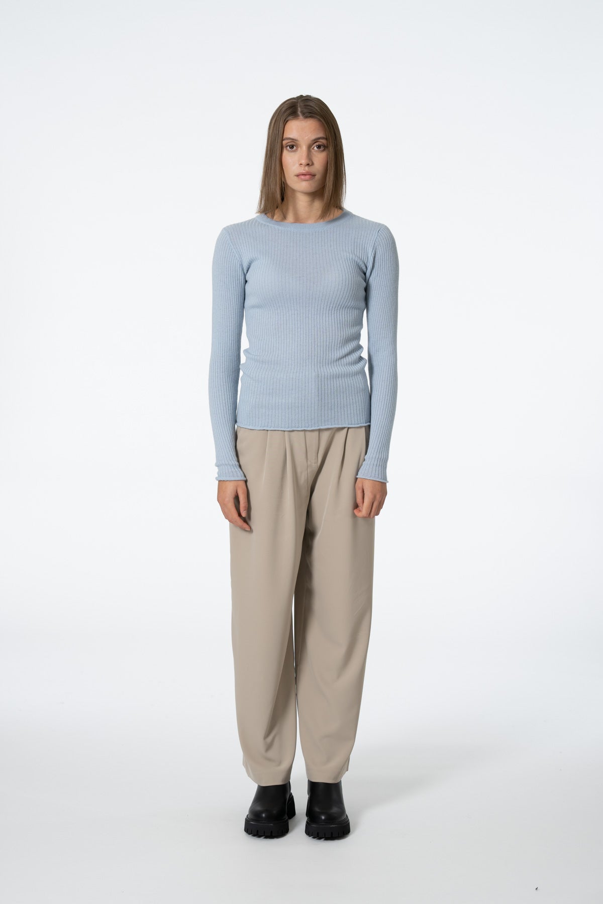 MERINO Fitted Rib Sweater - Mist Blue