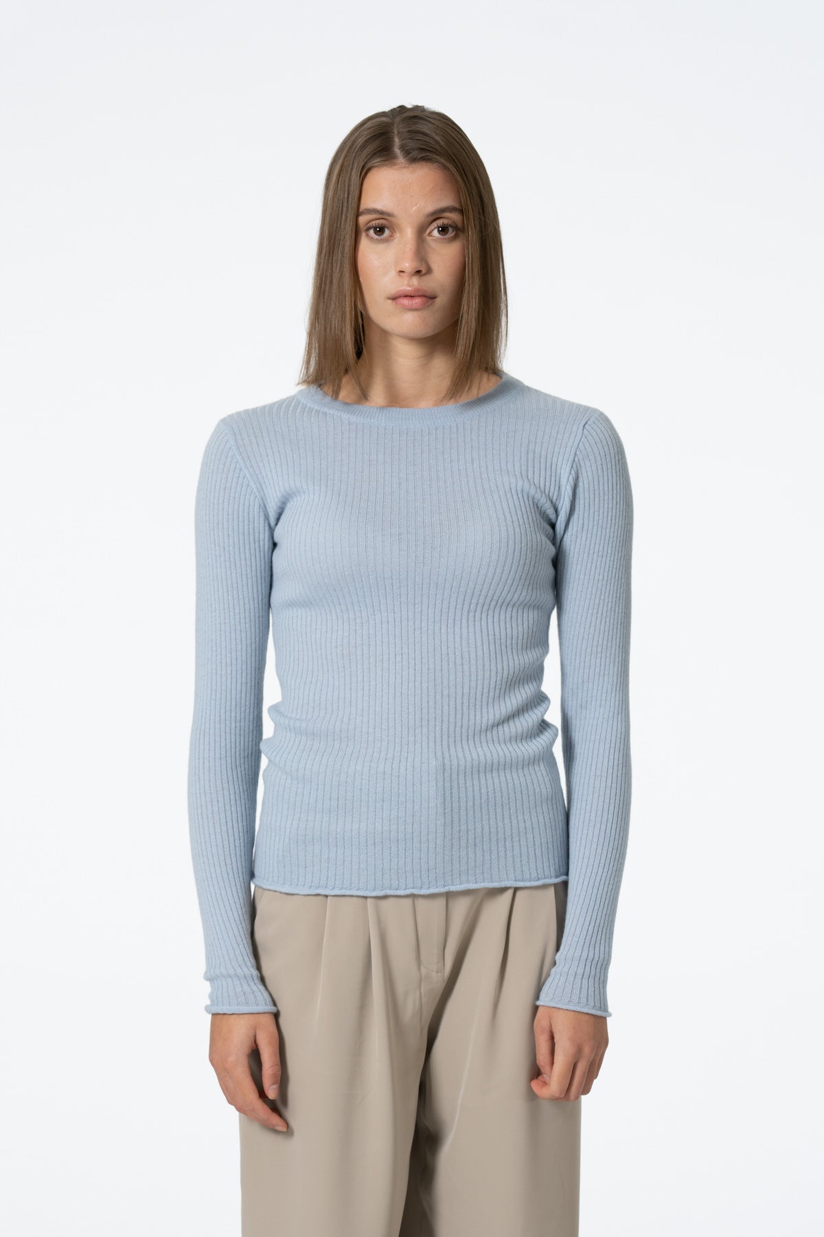 MERINO Fitted Rib Sweater - Mist Blue