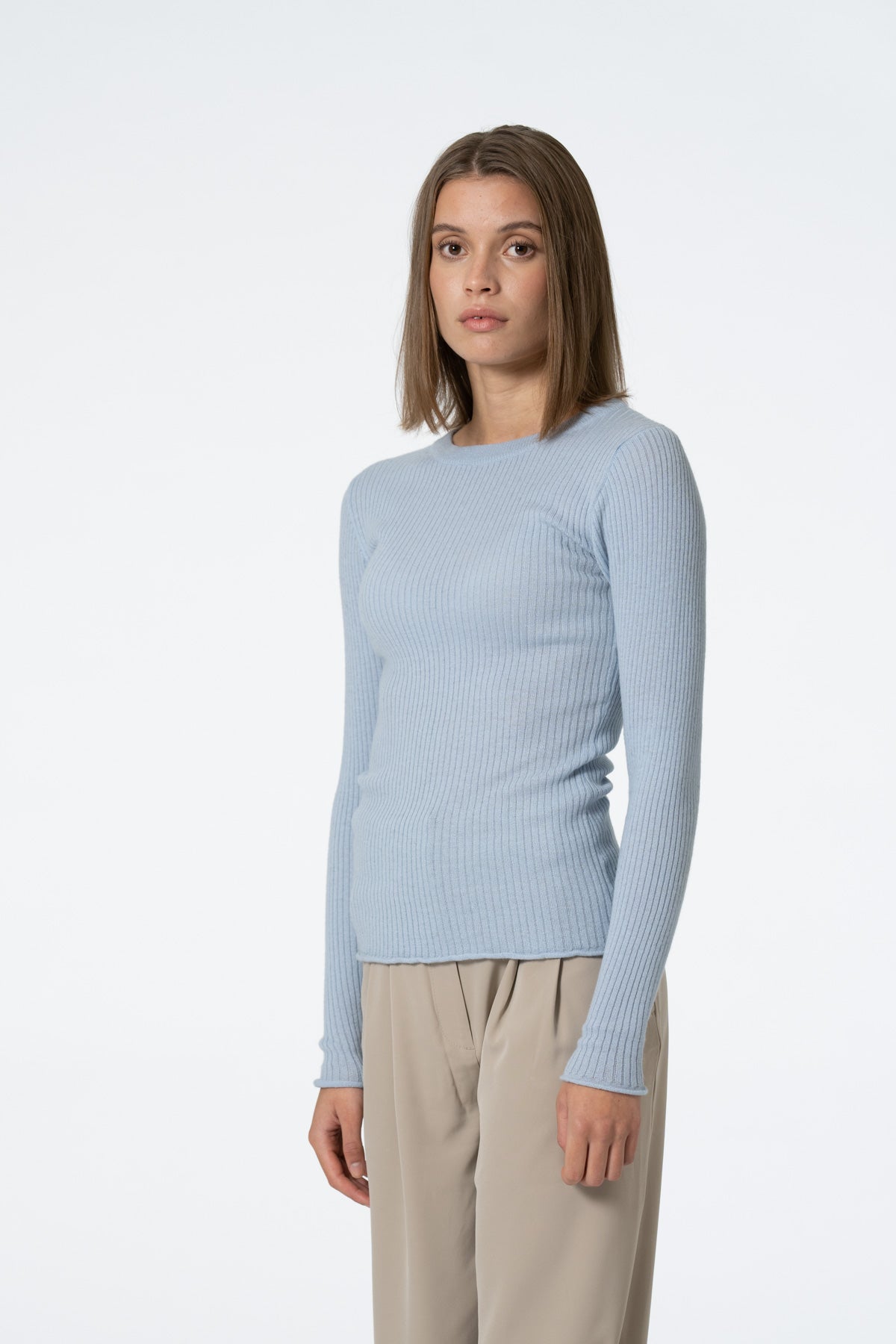 MERINO Fitted Rib Sweater - Mist Blue