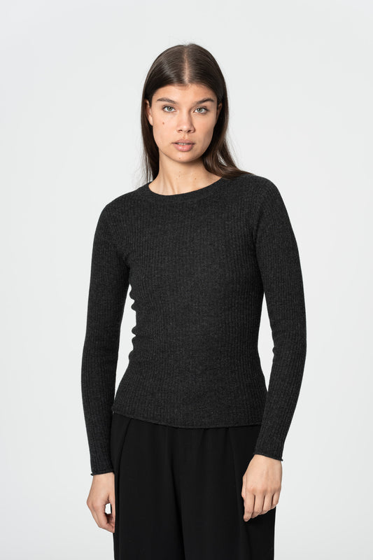MERINO Fitted Rib Sweater - Onyx Grey