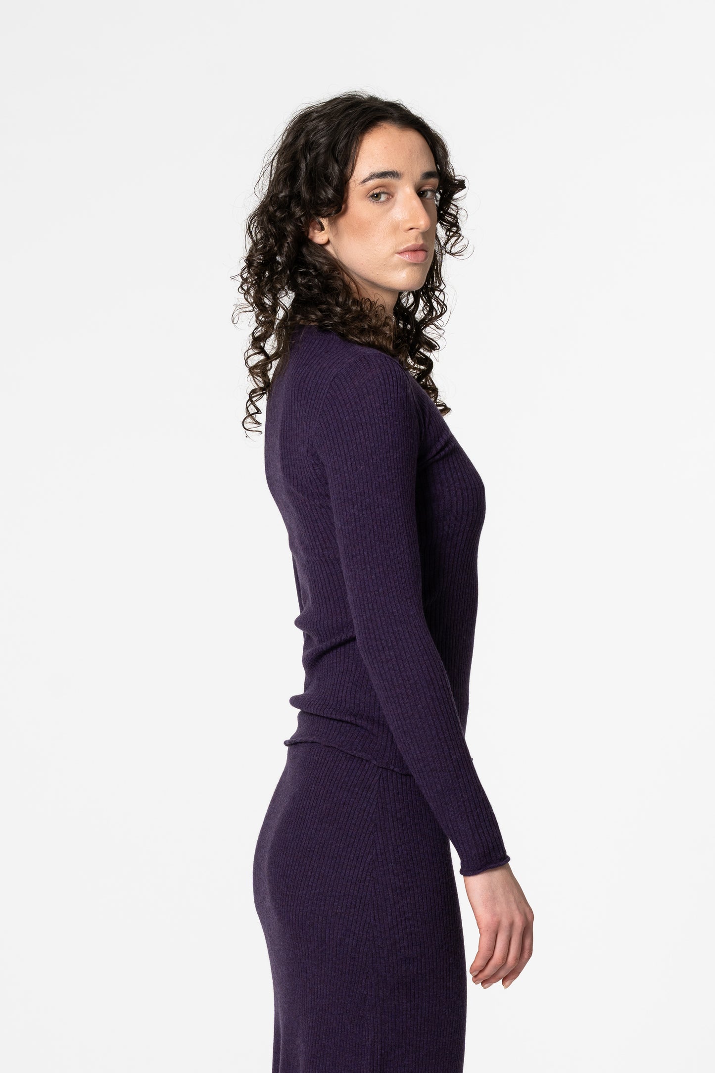 MERINO Fitted Rib Sweater - Plum Purple