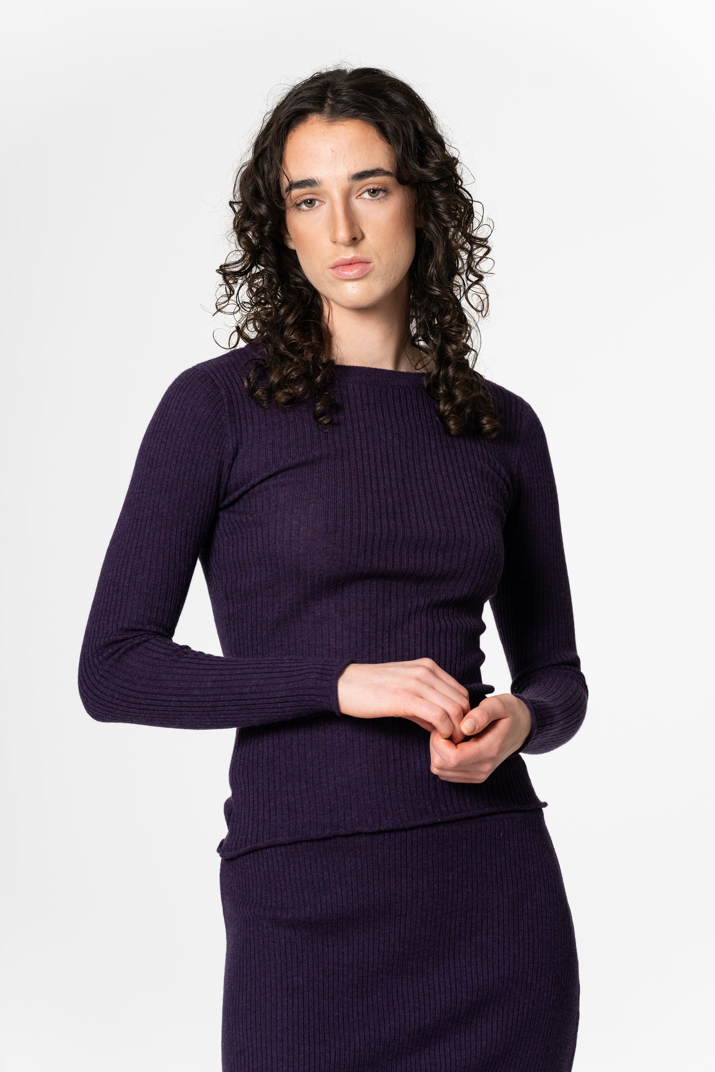 MERINO Fitted Rib Sweater - Plum Purple