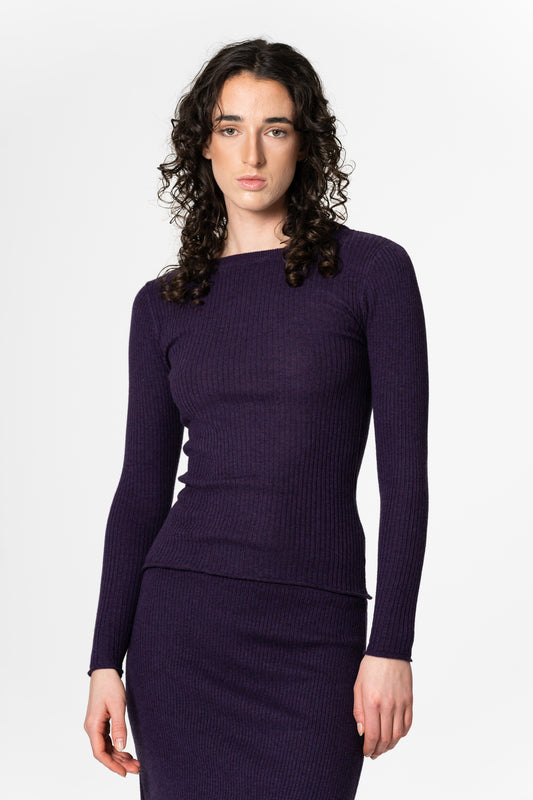 MERINO Fitted Rib Sweater - Plum Purple