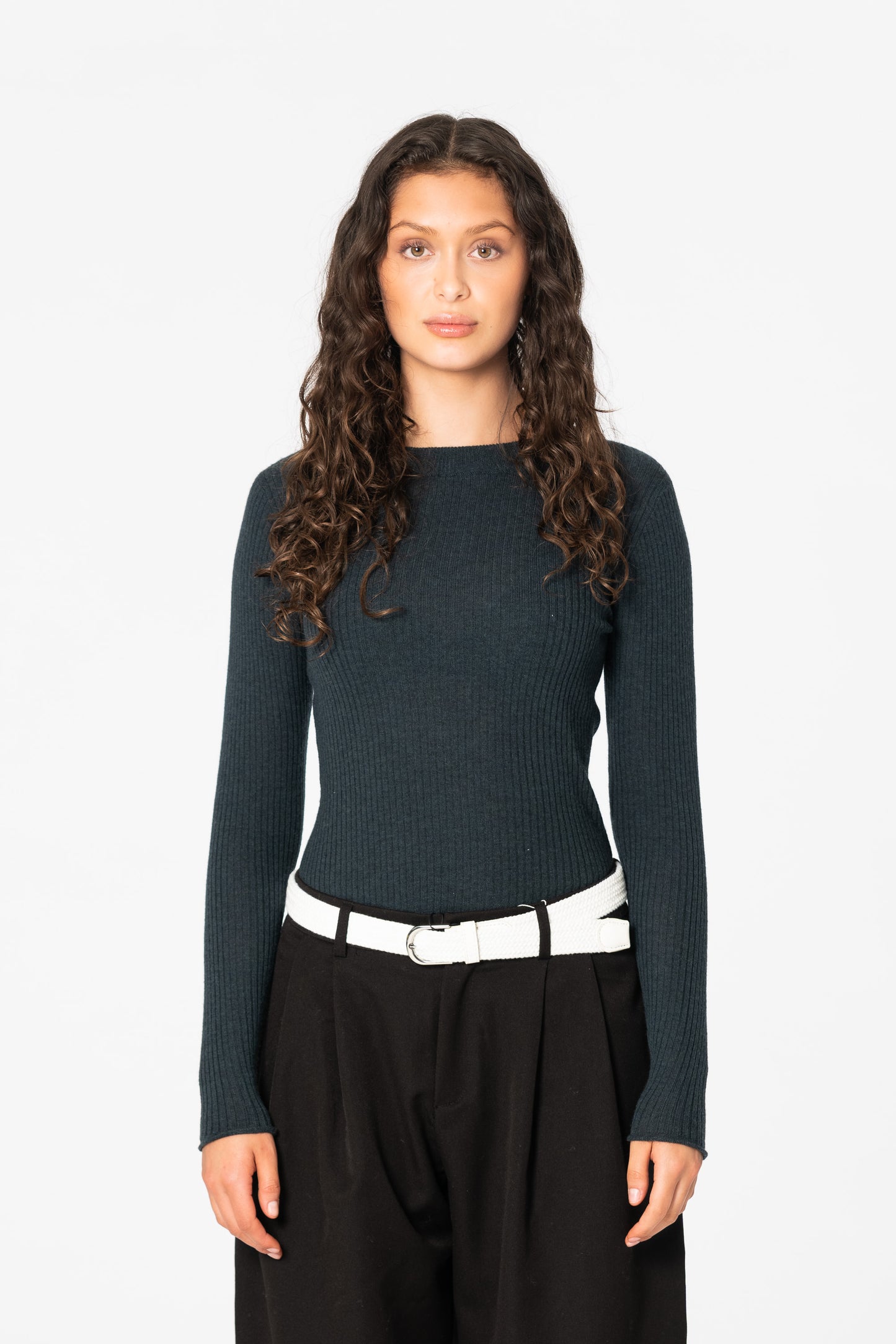 MERINO Fitted Rib Sweater - Peacock Green