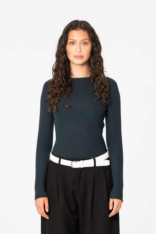 MERINO Fitted Rib Sweater - Peacock Green