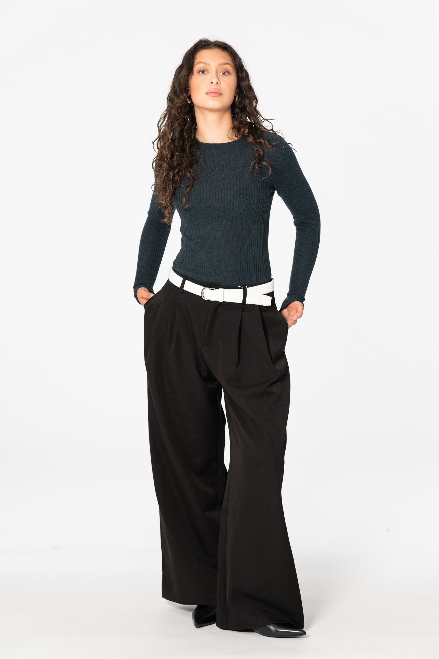 MERINO Fitted Rib Sweater - Peacock Green