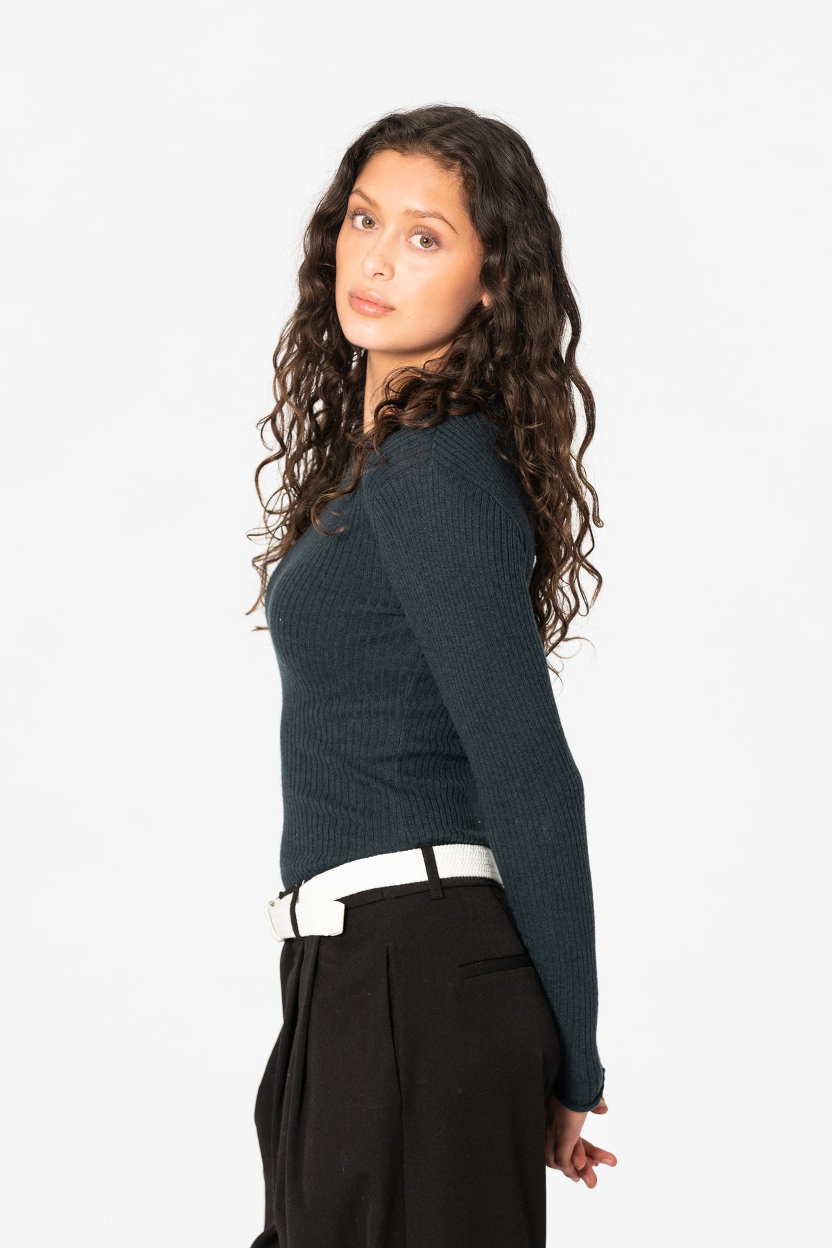 MERINO Fitted Rib Sweater - Peacock Green