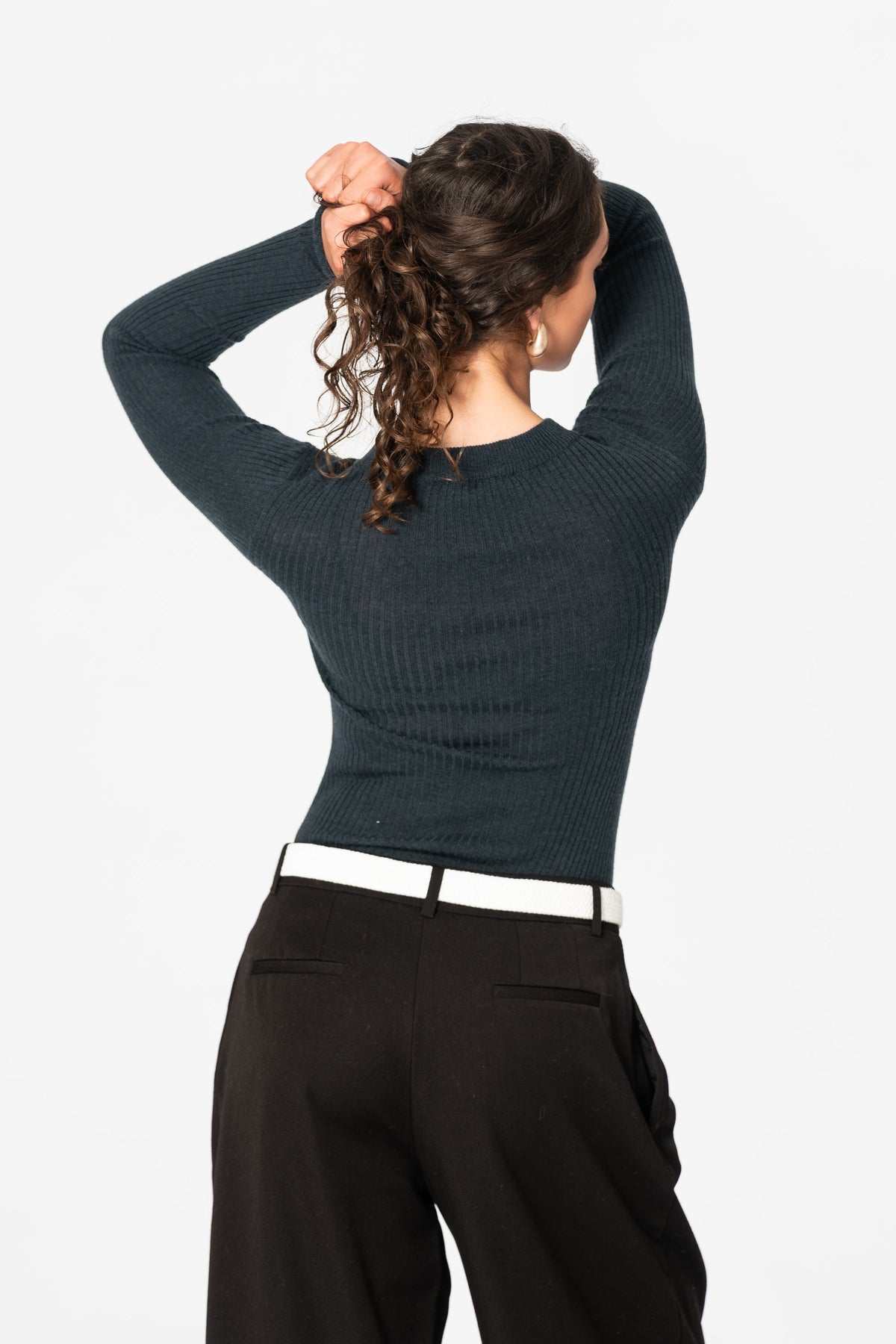 MERINO Fitted Rib Sweater - Peacock Green